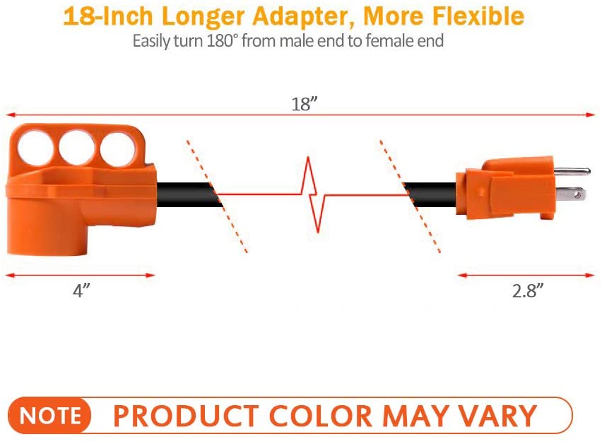 RV Dogbone Electrical Adapter 18'' 15M/50F Heavy Duty Cord with Handle, 125V 1875W