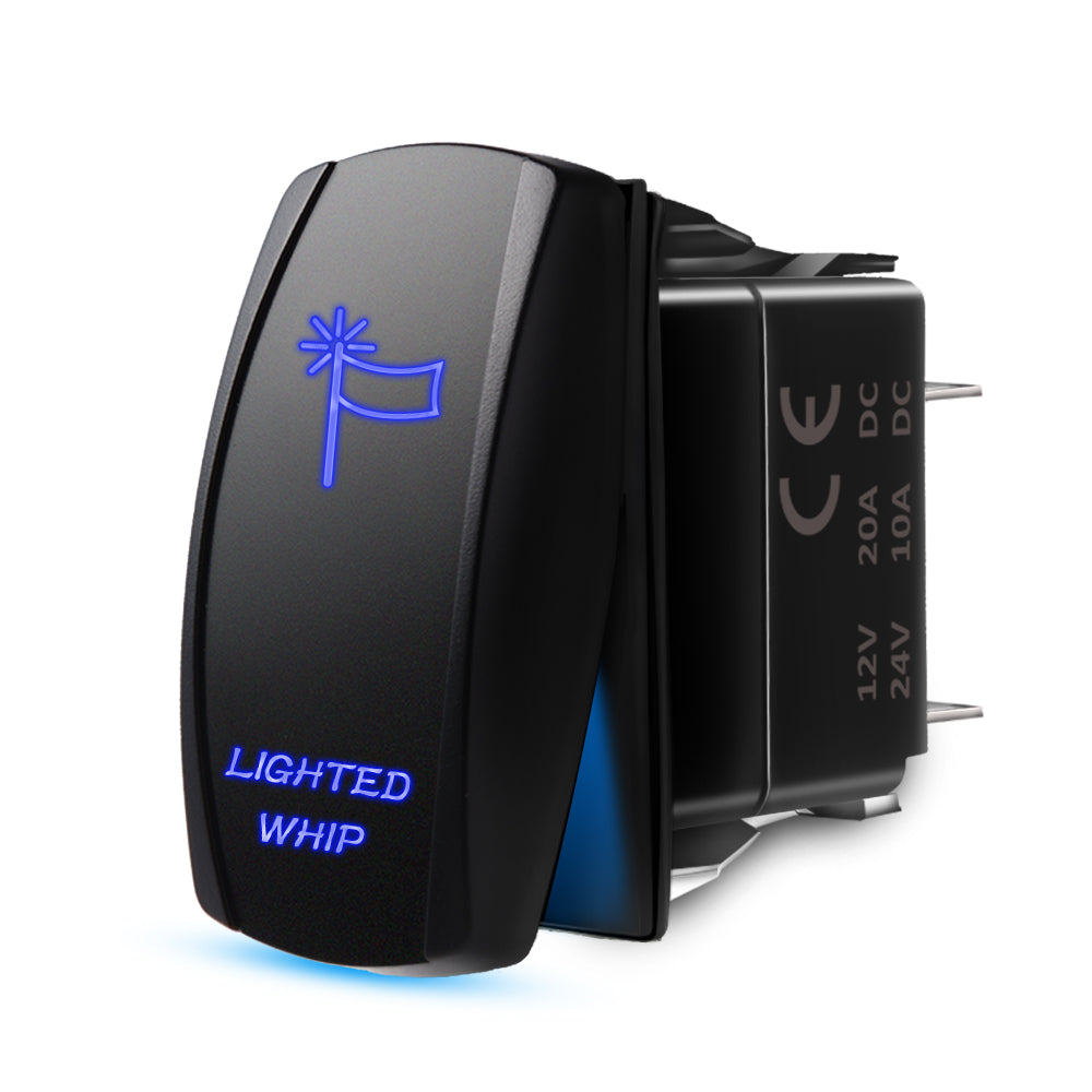5 Pin WHIP LIGHT Blue Lights Rocker Switch, On-Off LED Light, 20A 12V