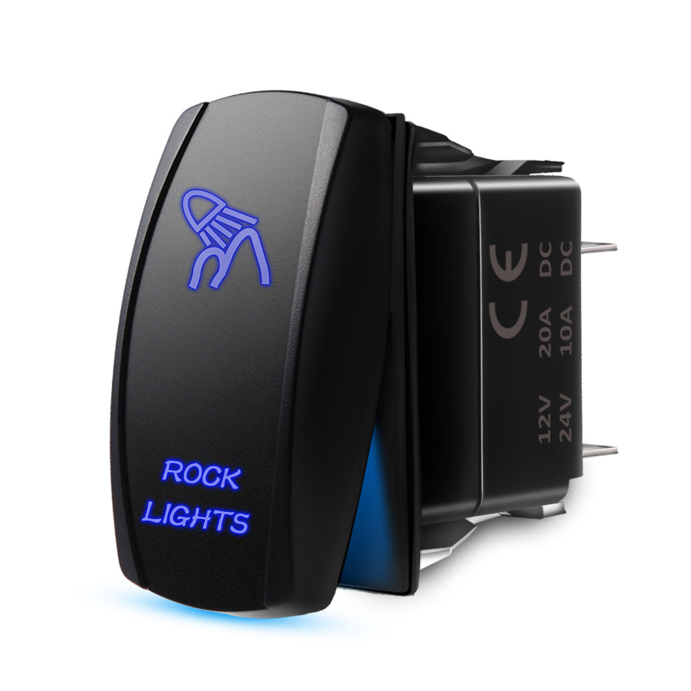 5 Pin ROCK LIGHT Blue Lights Rocker Switch, On-Off LED Light, 20A 12V