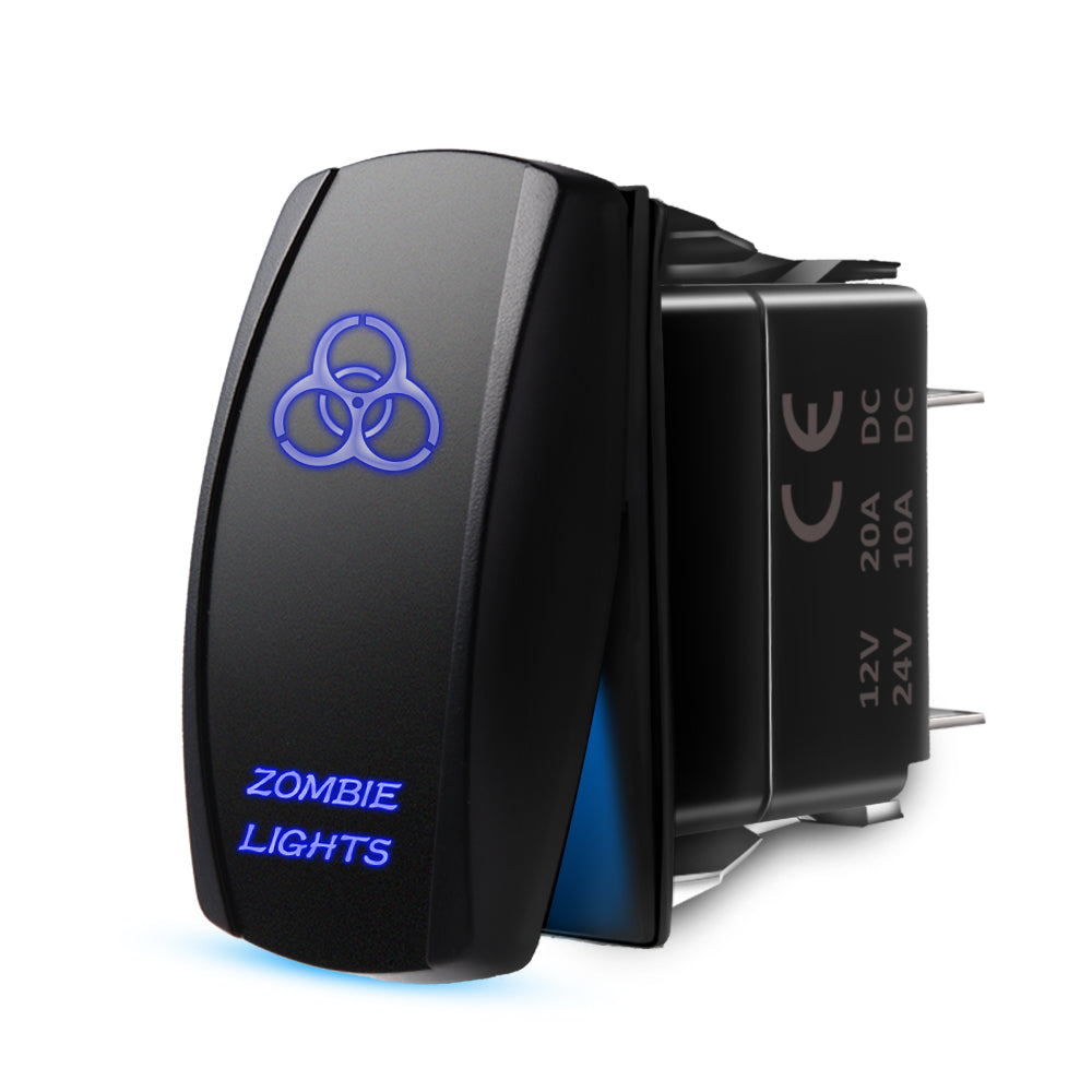 5 Pin ZOMBIE LIGHT Blue Lights Rocker Switch, 20A 12V Universal | Blue Lights
