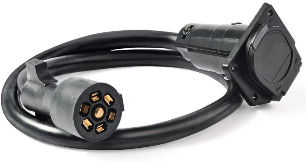 7 Way Trailer Plug Socket Extension Cable 3ft - 7 Blade Trailer Wiring Connector Cord Wire 10-14 AWG