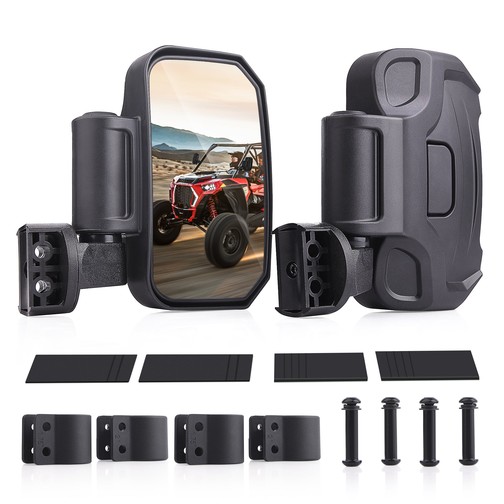 UTV Side Mirror 1.75 Inch or 2 Inch Mounts, Break-away Adjustable Rear View Convex Mirror Shock-proof Rubber Pad