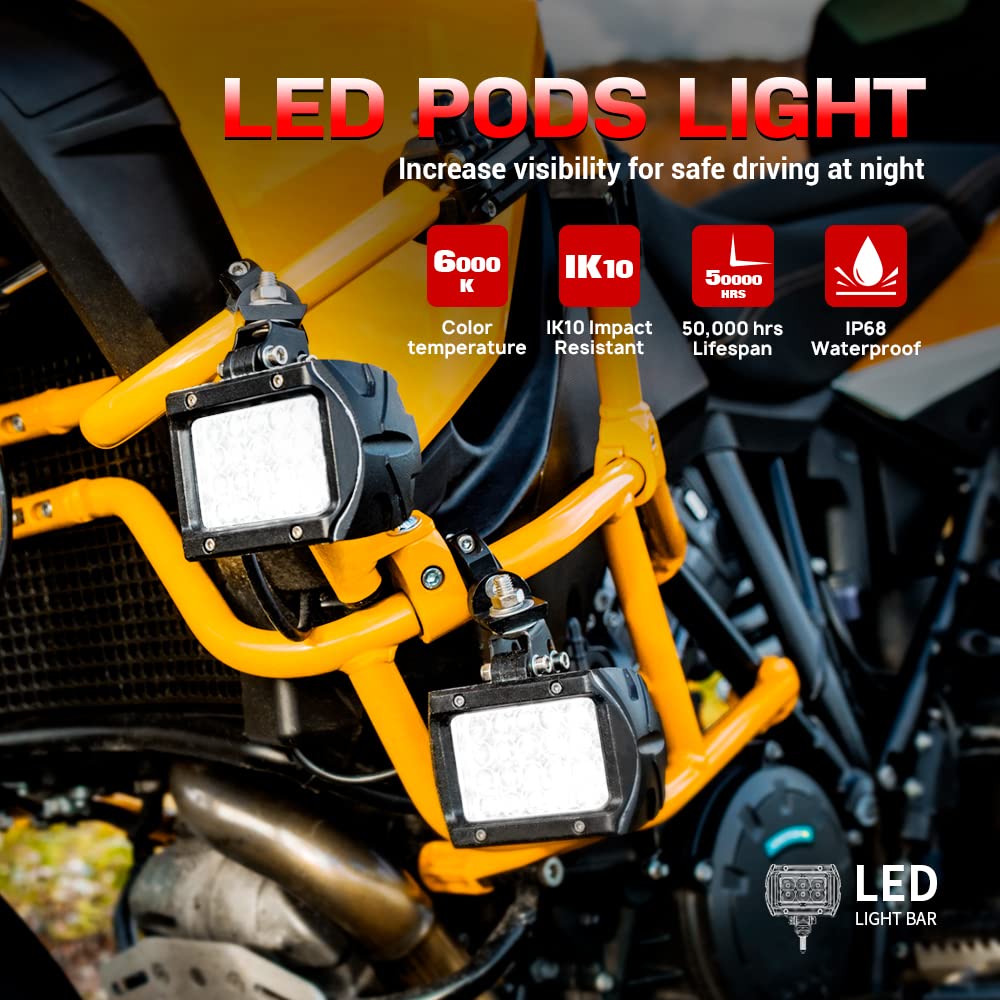 K1 LED Pods Quad Row Off Road Combo LED Light Bar 1920lm Driving Fog Lamps  2Pcs 4 Inch