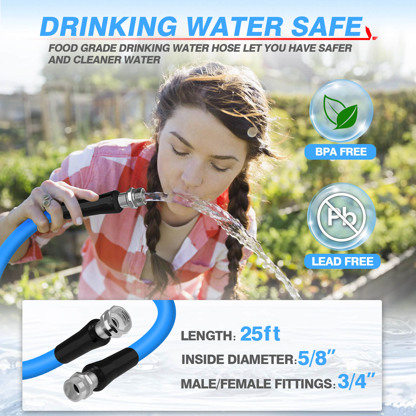 25FT RV Drinking Water Hose, 5/8" Fresh Water Hose MICTUNING