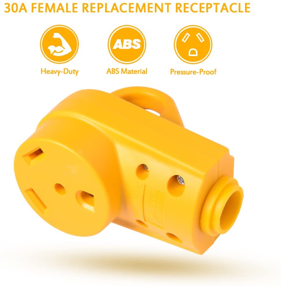 125V 30Amp Heavy Duty RV Female Replacement Receptacle Plug with Ergonomic Handle