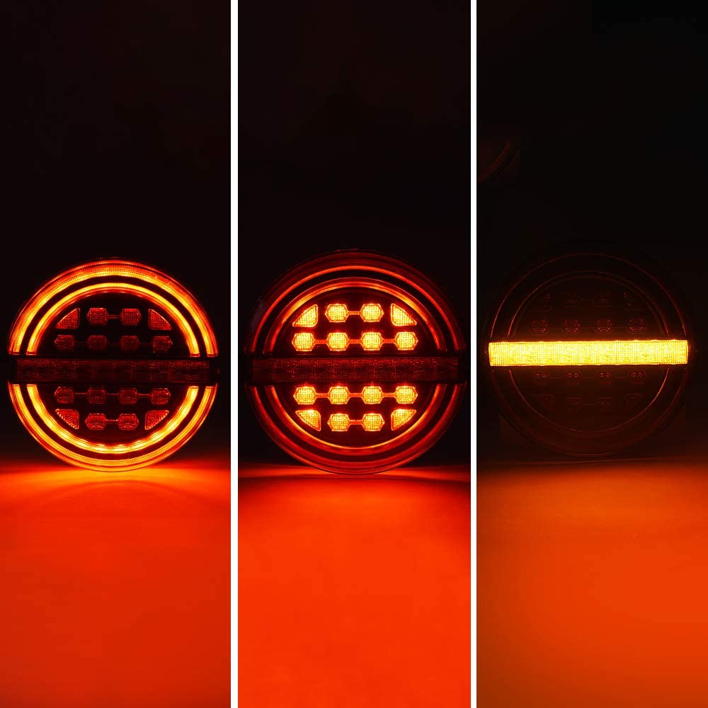 2Pcs Round Red/Amber Submersible LED Trailer Tail Lights Kit, Brake Light/DRL/Flow Turn Signal Lamp for Under 80''