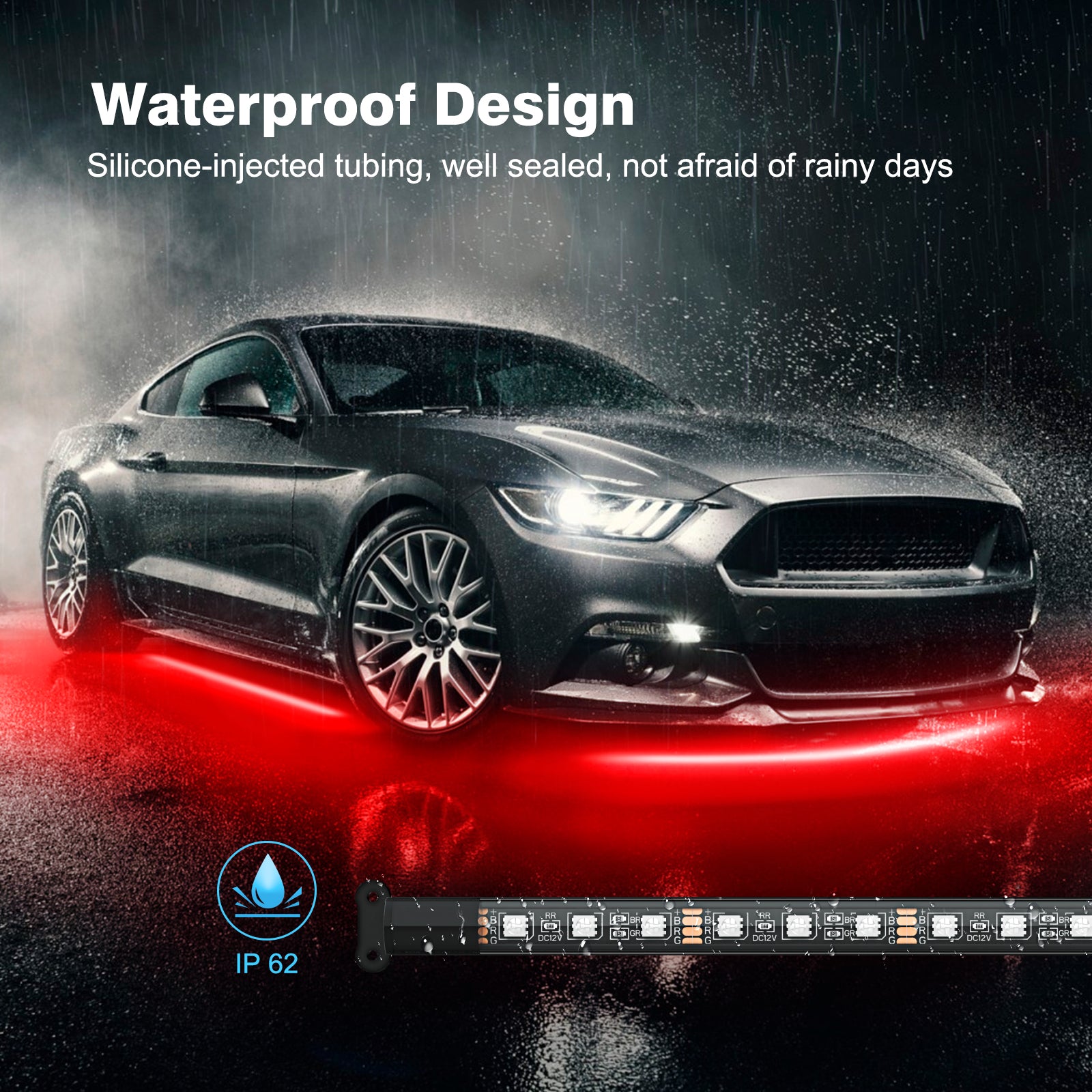 12V Car Underglow Lights, Neon Accent Lights Strip Undercar Glow Light Underbody Light, IP68 Exterior