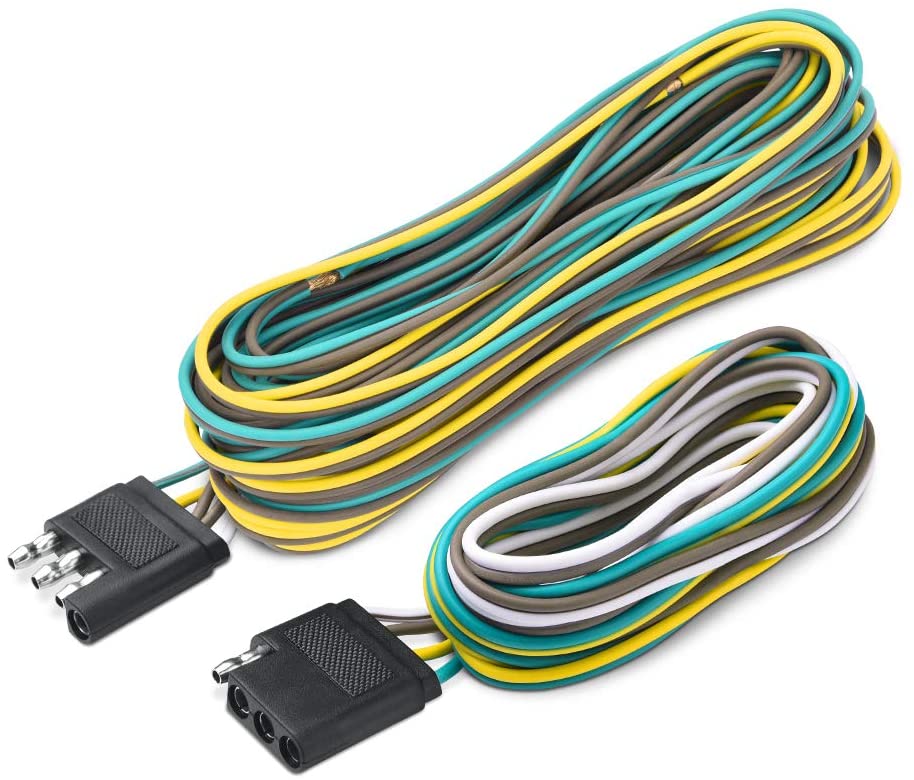 Trailer Wiring Harness Extension Kit - 4 Pin 25FT Male and 6FT Female Connector, 18 AWG Color Coded 4-Way Flat Wires