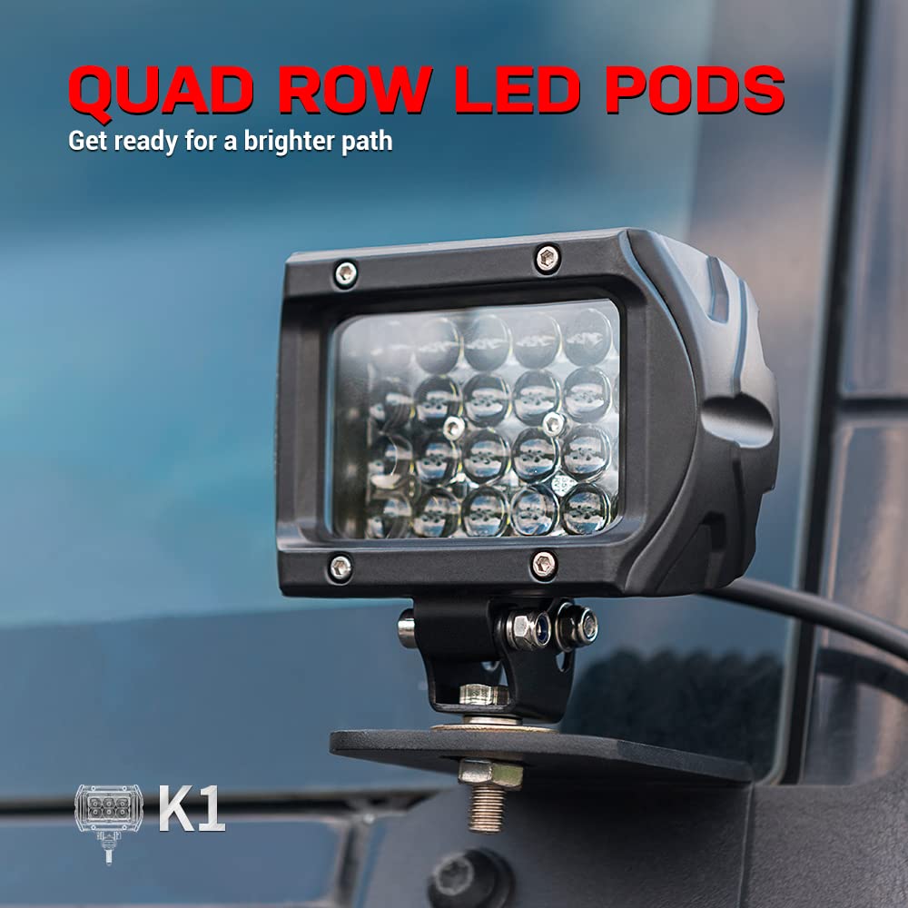 K1 LED Pods Quad Row Off Road Combo LED Light Bar 1920lm Driving Fog Lamps  2Pcs 4 Inch
