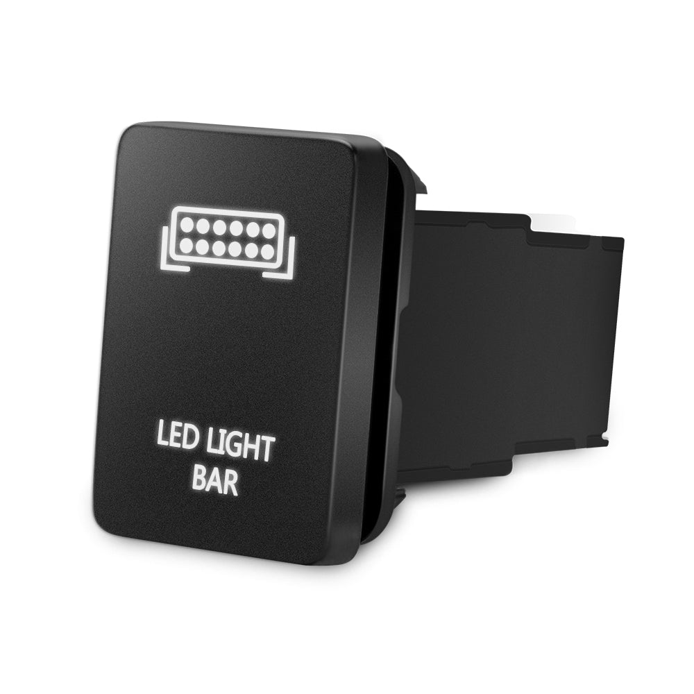 White LED LIGHT BAR Symbol Push Button with Wiring Kit ON-OFF Switch fits Toyota 1.28 x 0.87 inches