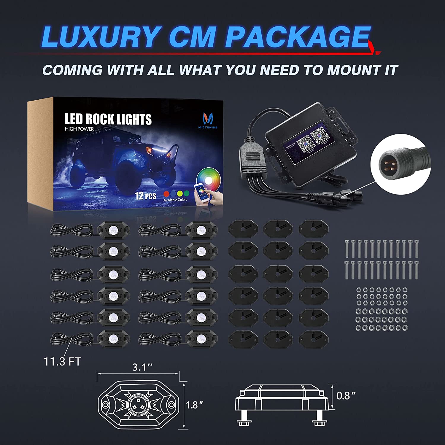 CM RGB LED Rock Lights Kits 4-12 Pods, 2nd-Gen RGB LED Rock Lights, APP Control