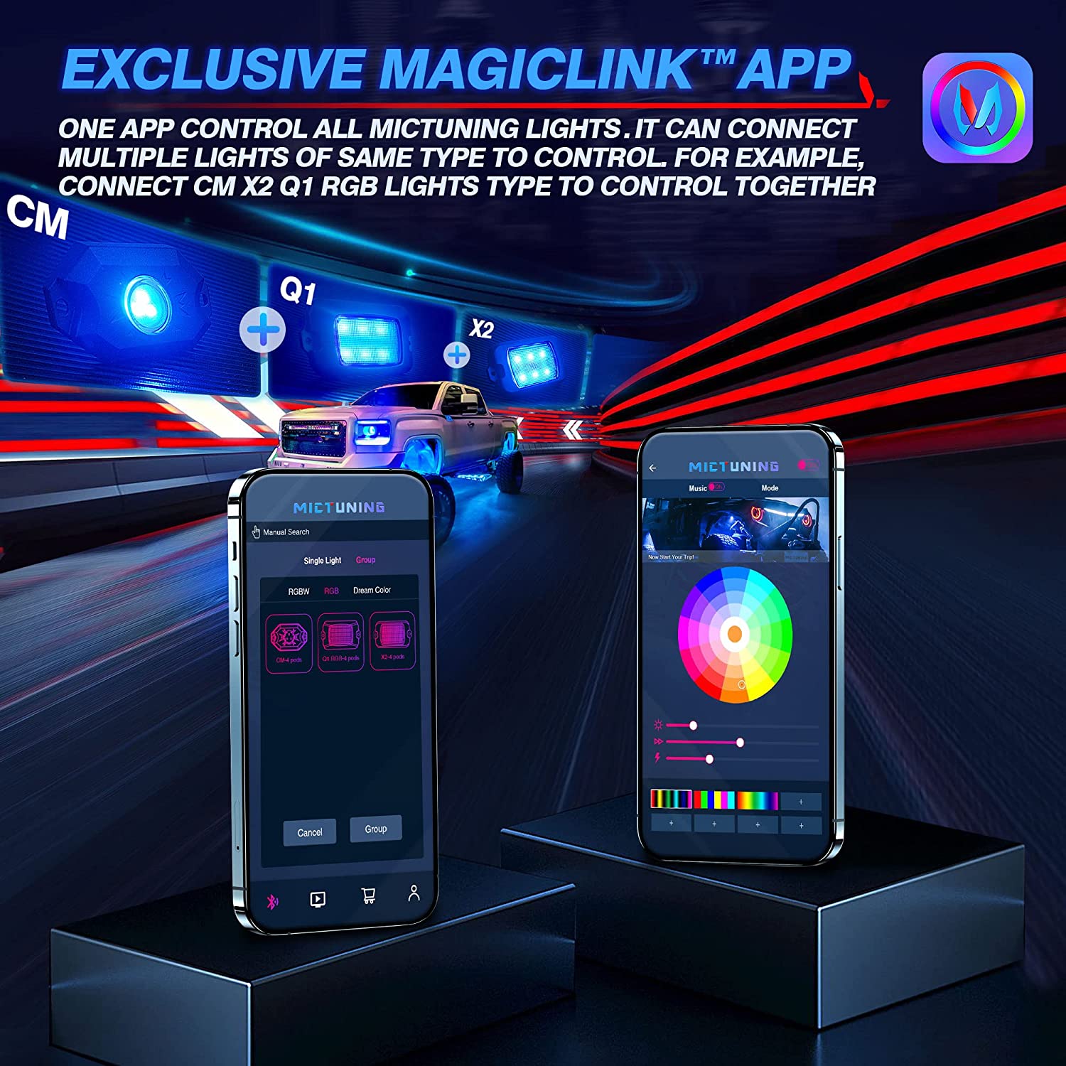 CM RGB LED Rock Lights Kits 4-12 Pods, 2nd-Gen RGB LED Rock Lights, APP Control