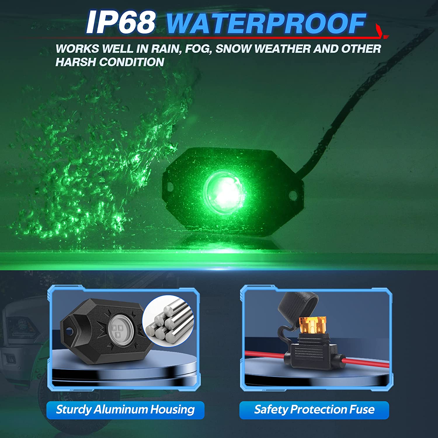 CM RGB LED Rock Lights Kits 4-12 Pods, 2nd-Gen RGB LED Rock Lights, APP Control