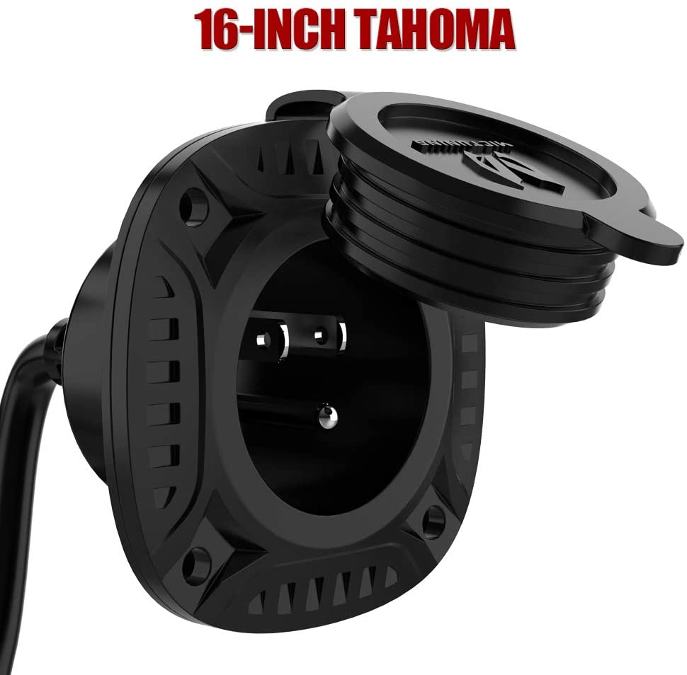 13Amp 125V AC Port Plug with 16" Integrated Heavy Duty Extension Cord and Water-resistant Cap - Black
