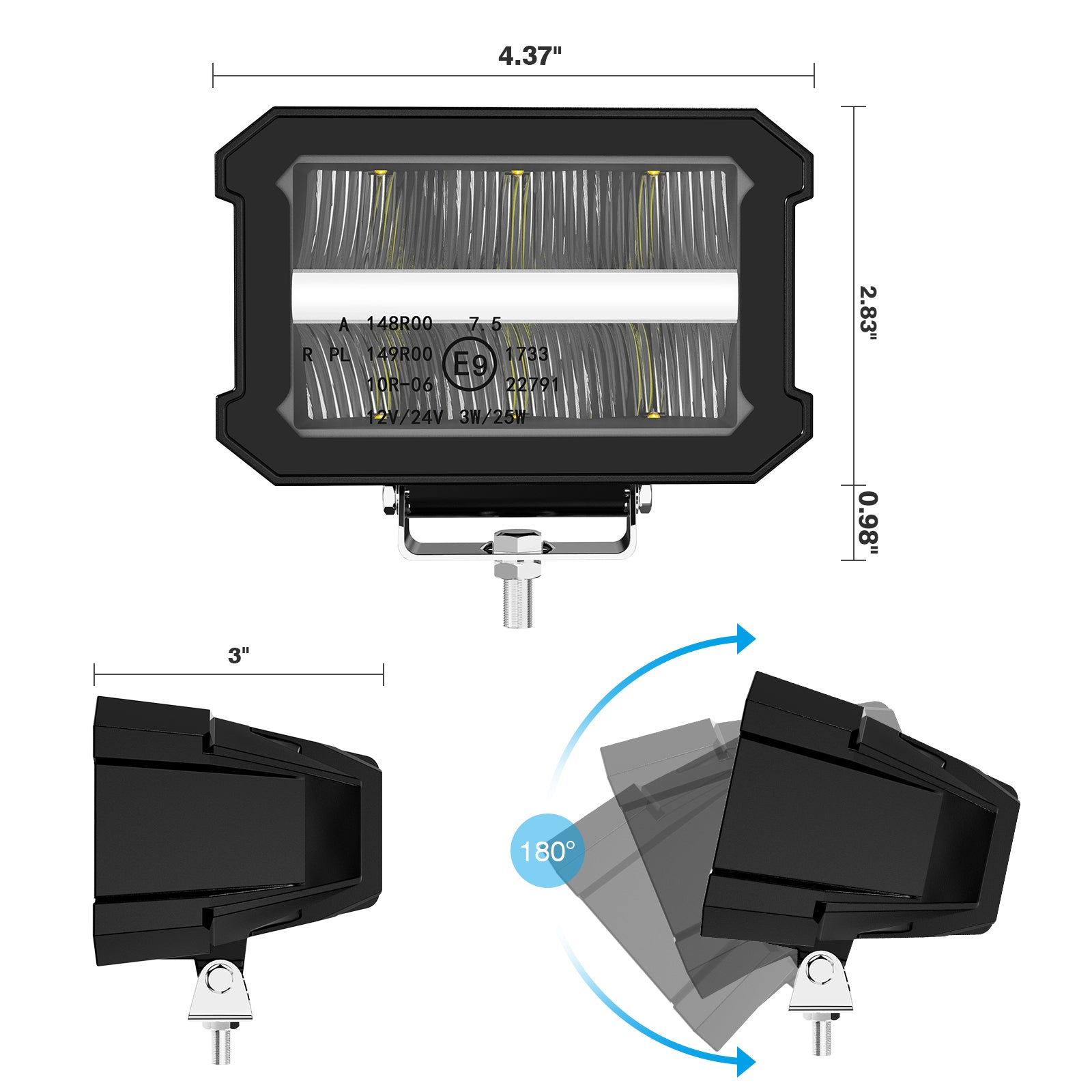 Bezel-Less LED Pods Light, 4.37 Inch 50W LED Driving Fog Light LED Work Light, IP67 Waterproof (2 PCS)
