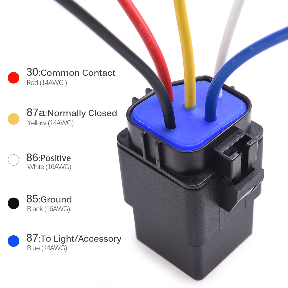 40/30 Amp Waterproof Relay Harness Set - 12V 5-PIN SPDT Automotive Relay with Heavy Duty 16AWG 14AWG Pre-wired Harness (5 pack)