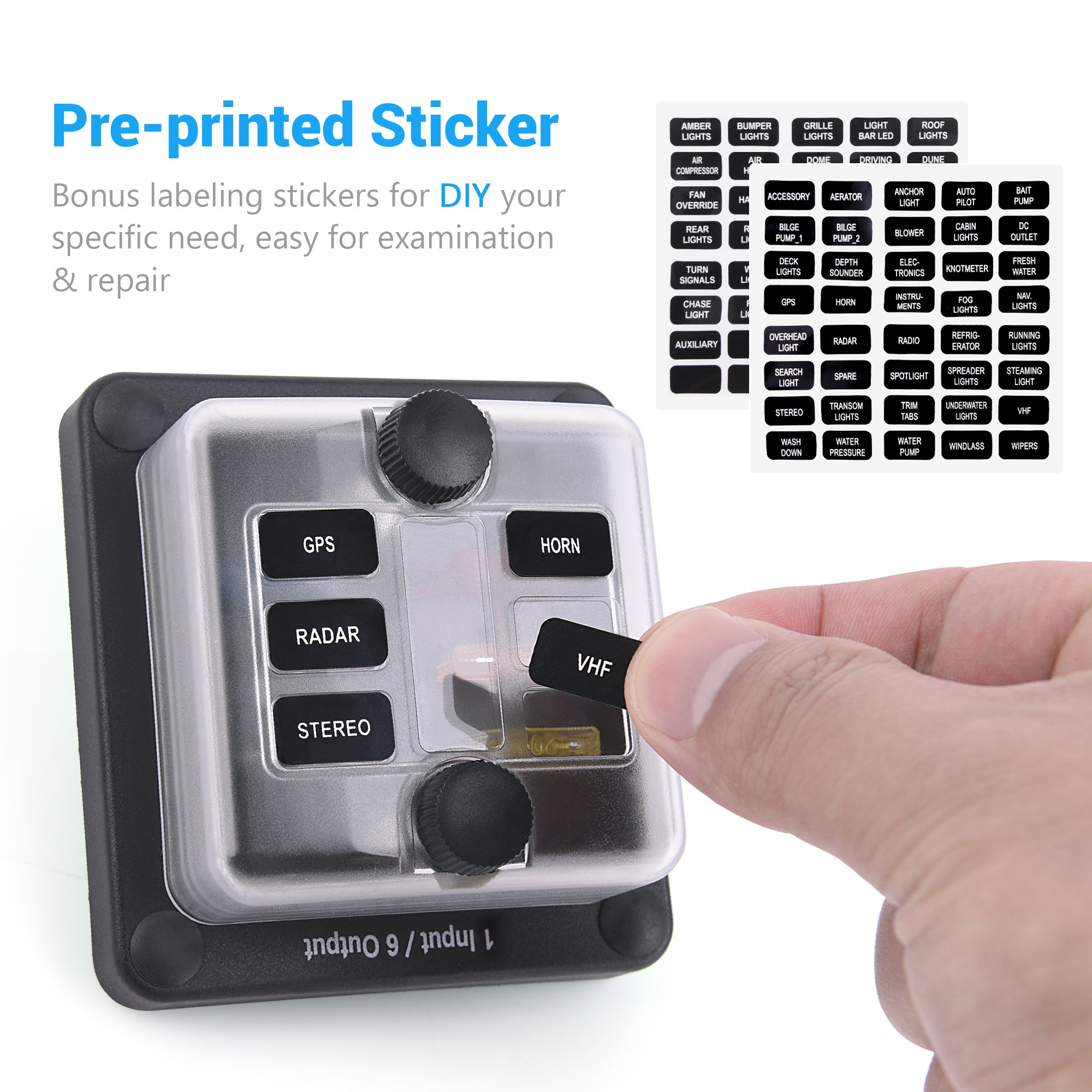 Fuse Block Holder 6/12 Circuit Blade Fuse Box with Waterproof Protection Cover Sticker Labels LED Indicator