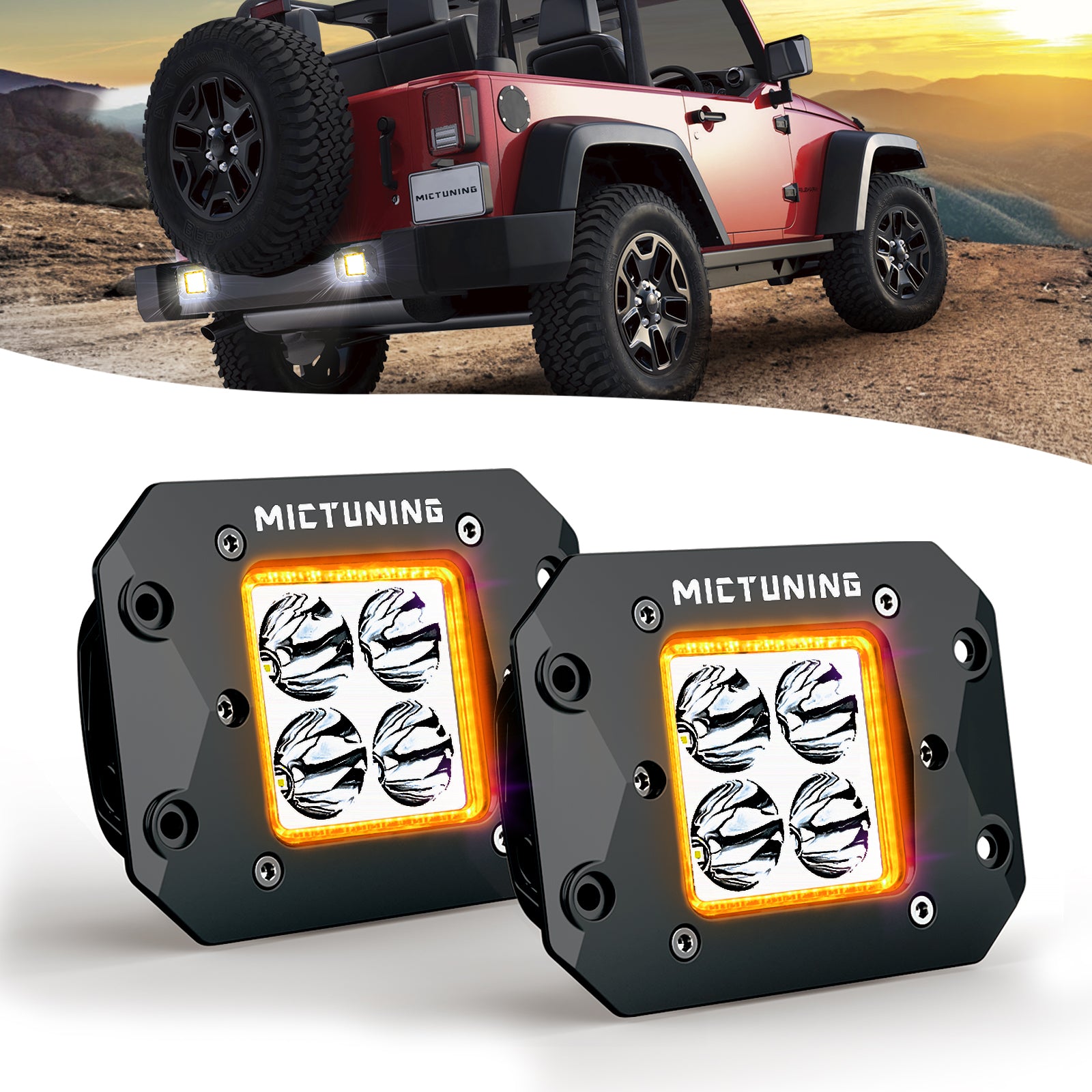 S1 Flush Mount Amber Led Pods Light - 4.68 Inch 20W Off Road Combo Driving Lights with Amber Marker Light (2pcs)