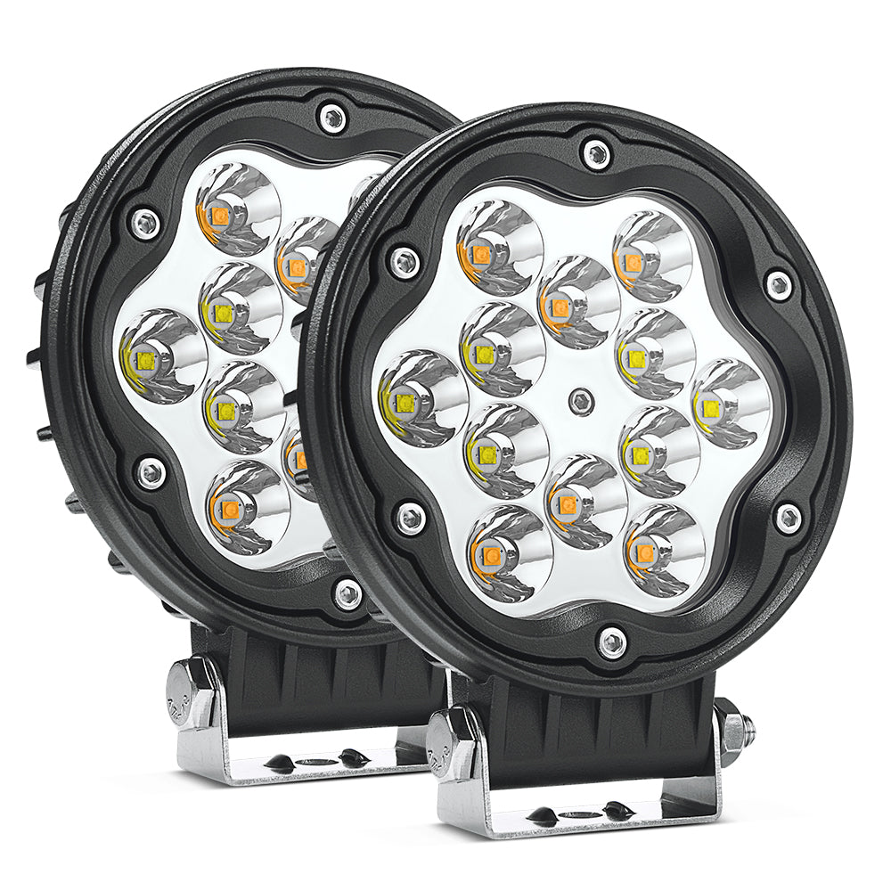 WR1 2Pcs 4.7 Inch 30W Round Driving Lights, 2918lm LED Light Pods Off Road Fog Lights - Amber Marker Light
