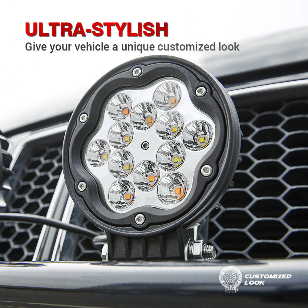 WR1 2Pcs 4.7 Inch 30W Round Driving Lights, 2918lm LED Light Pods Off Road Fog Lights - Amber Marker Light