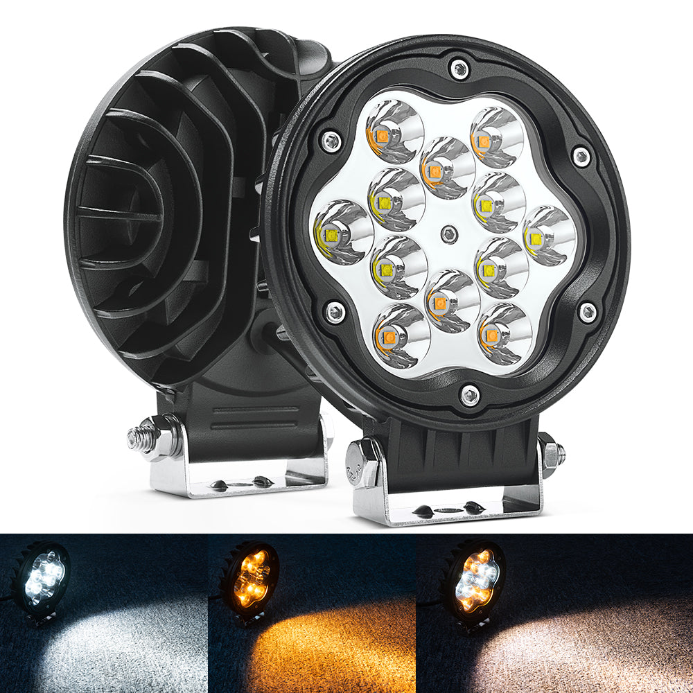 WR1 2Pcs 4.7 Inch 30W Round Driving Lights, 2918lm LED Light Pods Off Road Fog Lights - Amber Marker Light