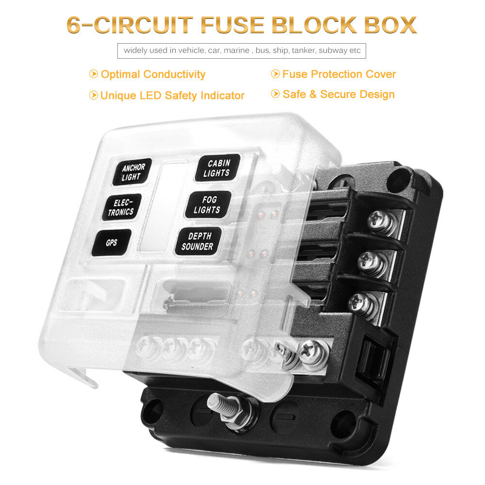 6-Way Blade Fuse Block Box Holder For Automotive Car Boat Marine SUV