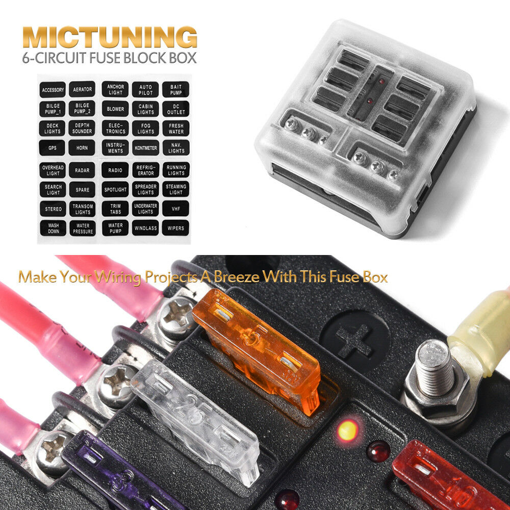6-Way Blade Fuse Block Box Holder For Automotive Car Boat Marine SUV
