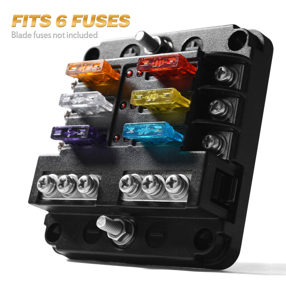 6-Way Blade Fuse Block Box Holder For Automotive Car Boat Marine SUV