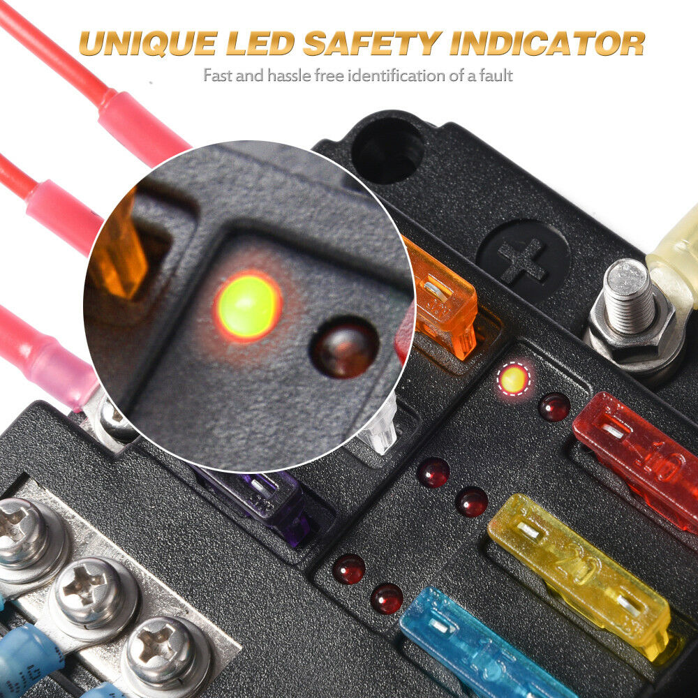 6-Way Blade Fuse Block Box Holder For Automotive Car Boat Marine SUV