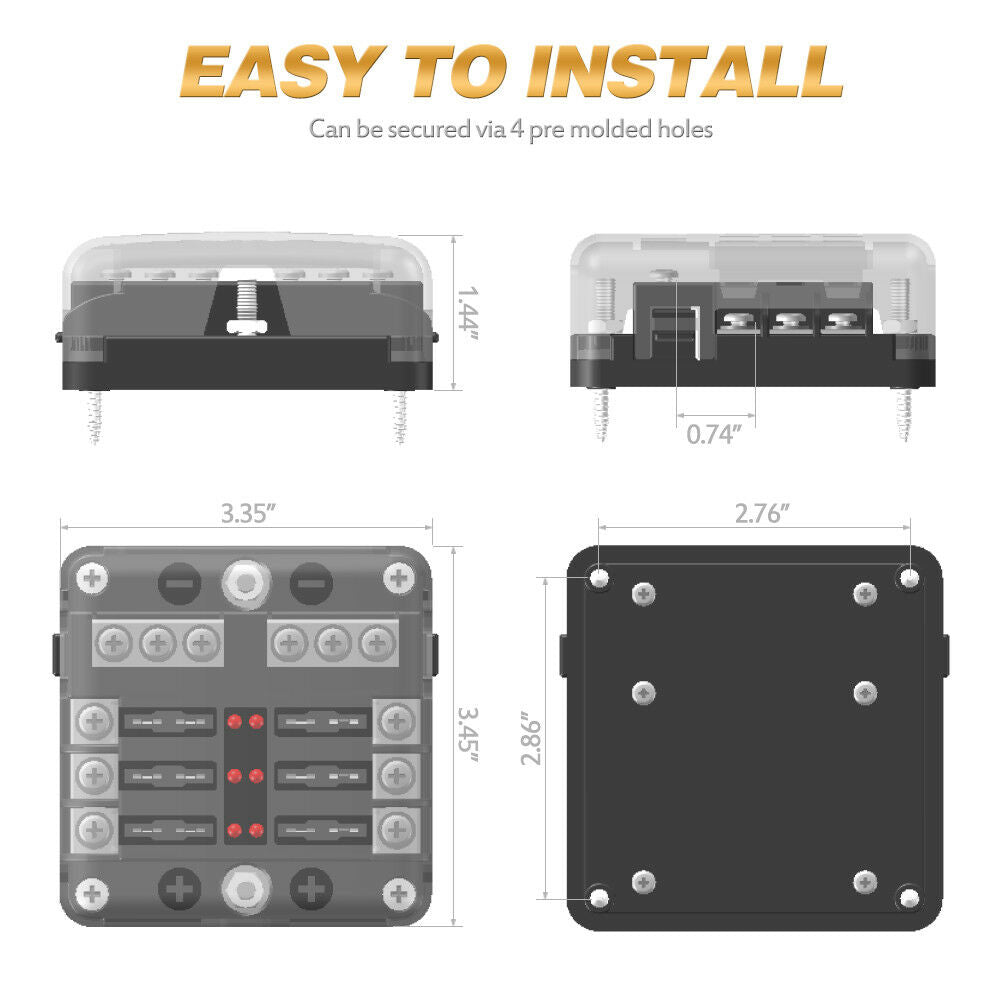 6-Way Blade Fuse Block Box Holder For Automotive Car Boat Marine SUV