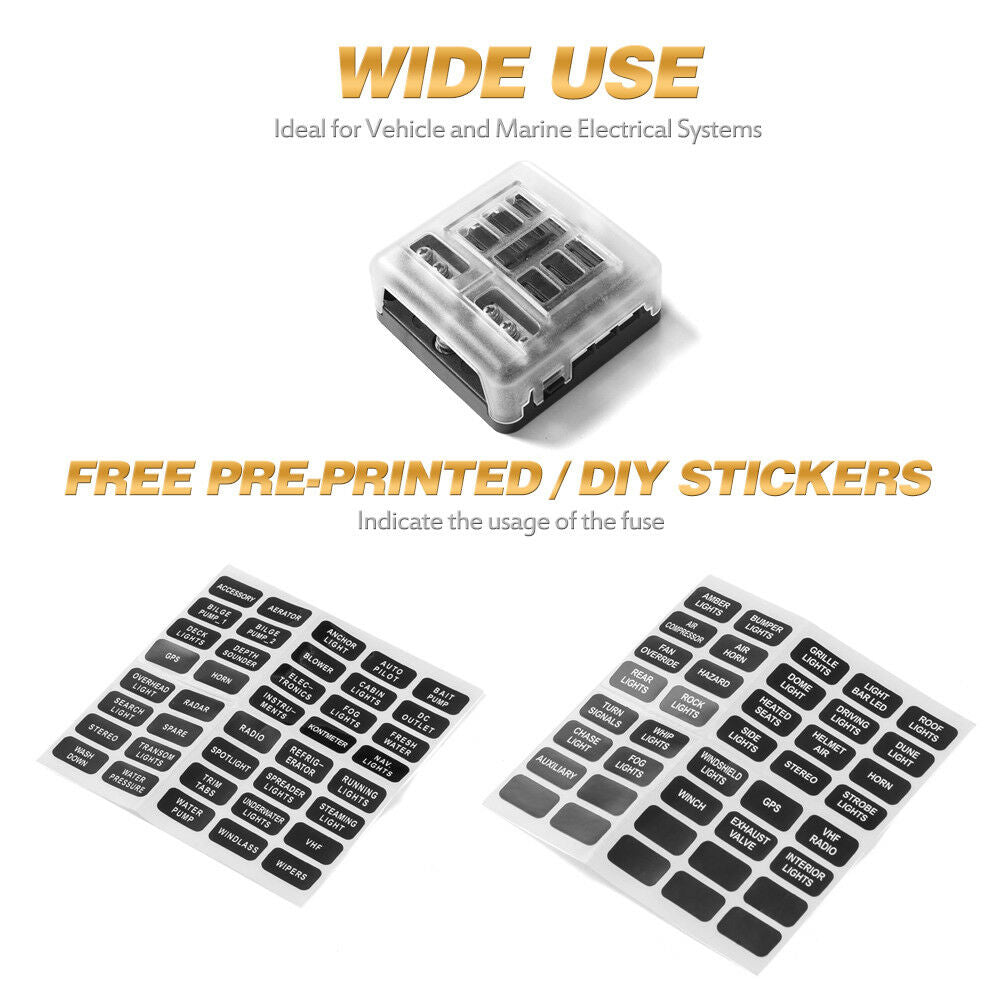 6-Way Blade Fuse Block Box Holder For Automotive Car Boat Marine SUV
