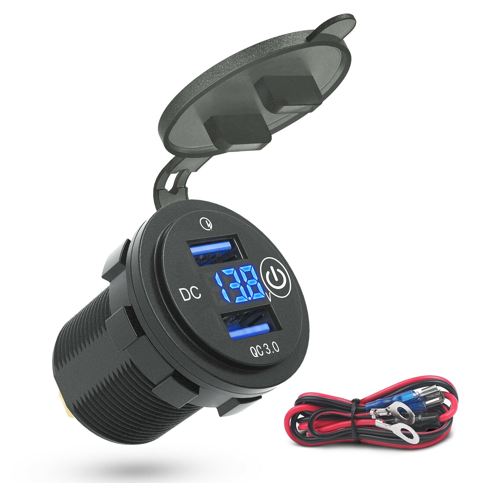 QC 3.0 Dual USB Charger Socket Touch Switch Voltmeter Upgraded 12V/24V