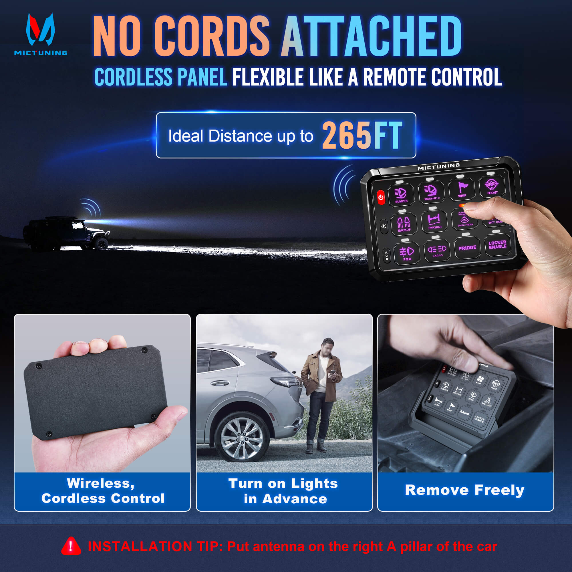 Wireless Cordless 8/12 Gang RGB Switch Panel P1s-AC, 5-Level Brightness, Multifunction Removable Panel
