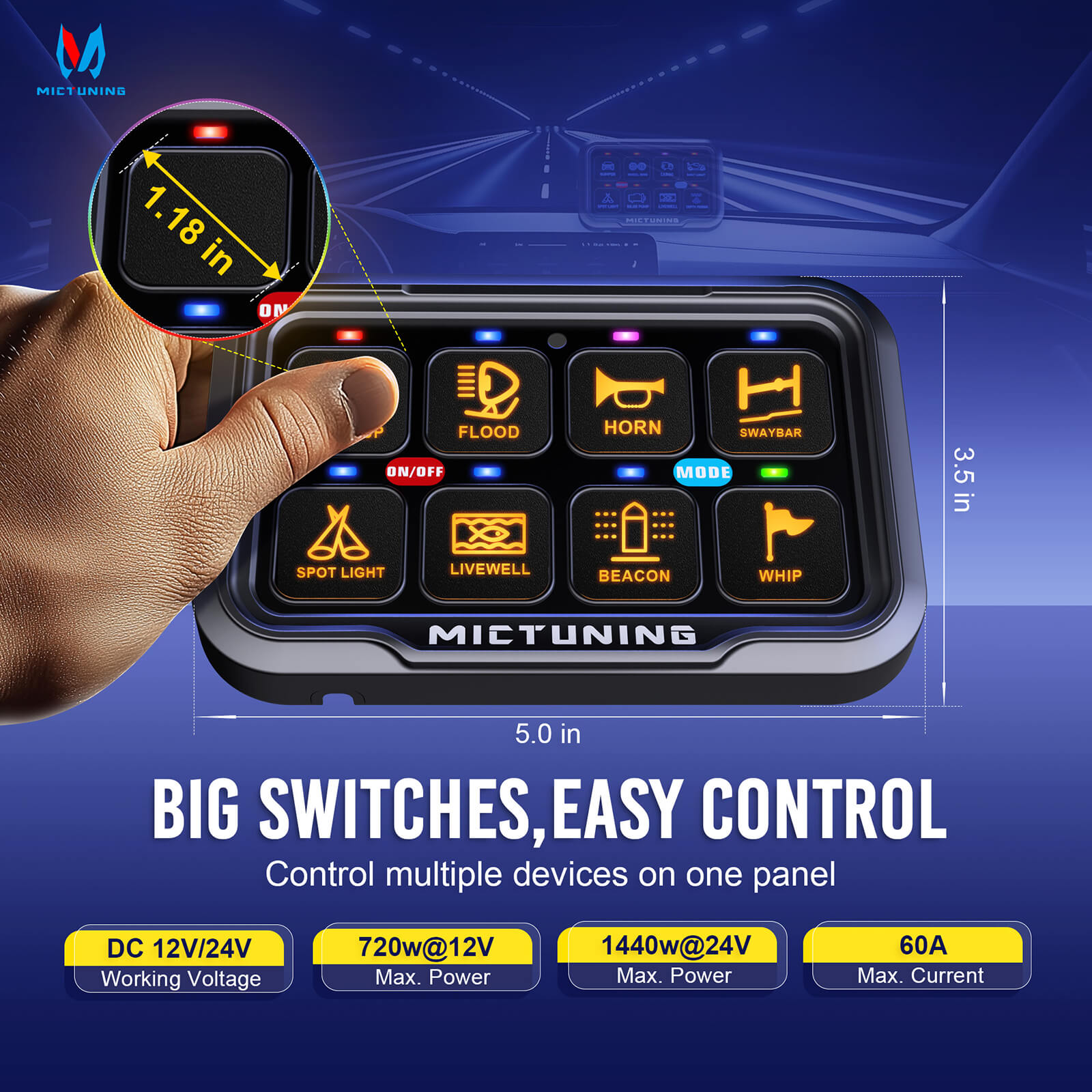 🆕2025 Upgraded P8-Ultra 6/8 Gang Switch Panel, Larger & Tactile Switches, Automatic Dimmable On-Off Multifunction Switch Box
