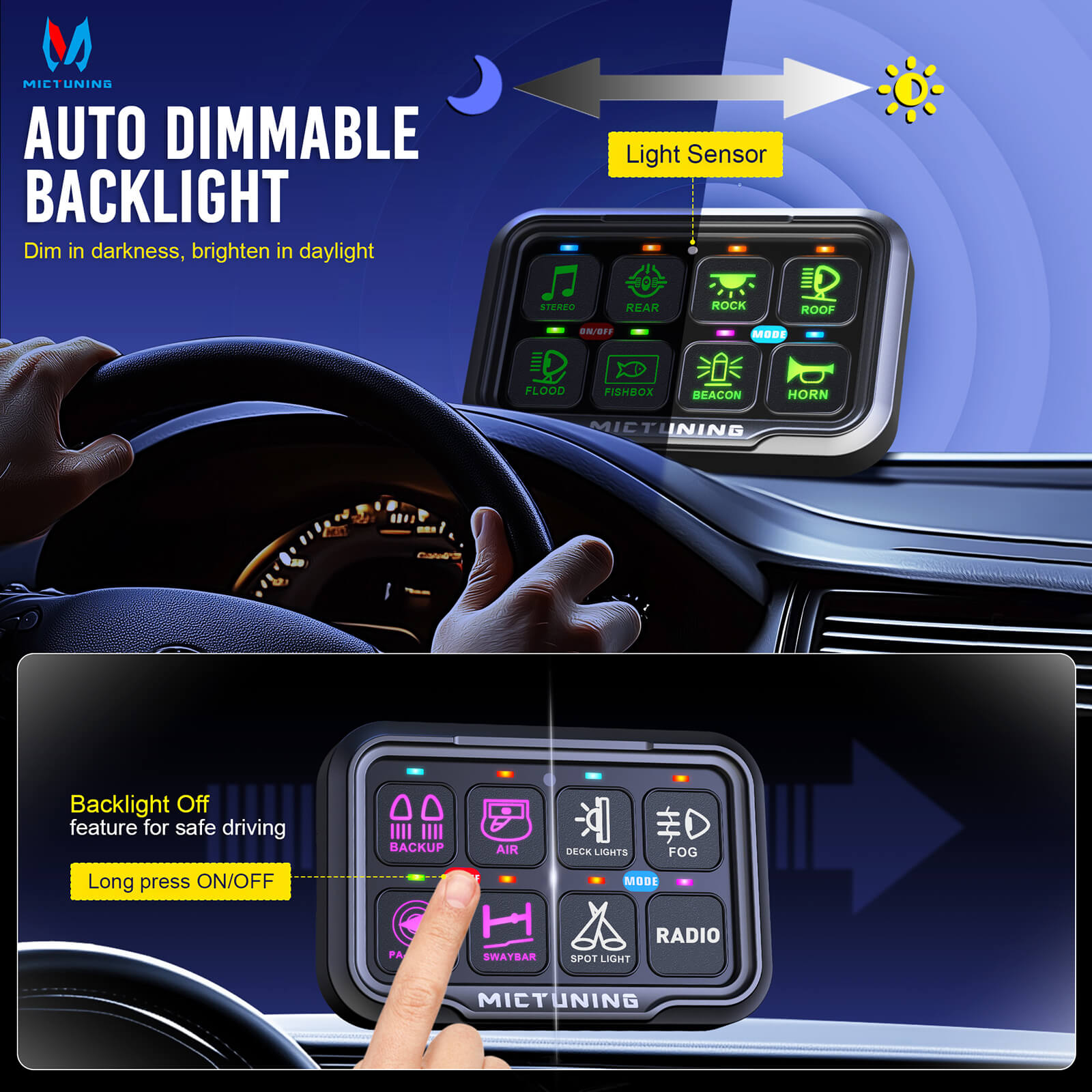 🆕2025 Upgraded P8-Ultra 6/8 Gang Switch Panel, Larger & Tactile Switches, Automatic Dimmable On-Off Multifunction Switch Box