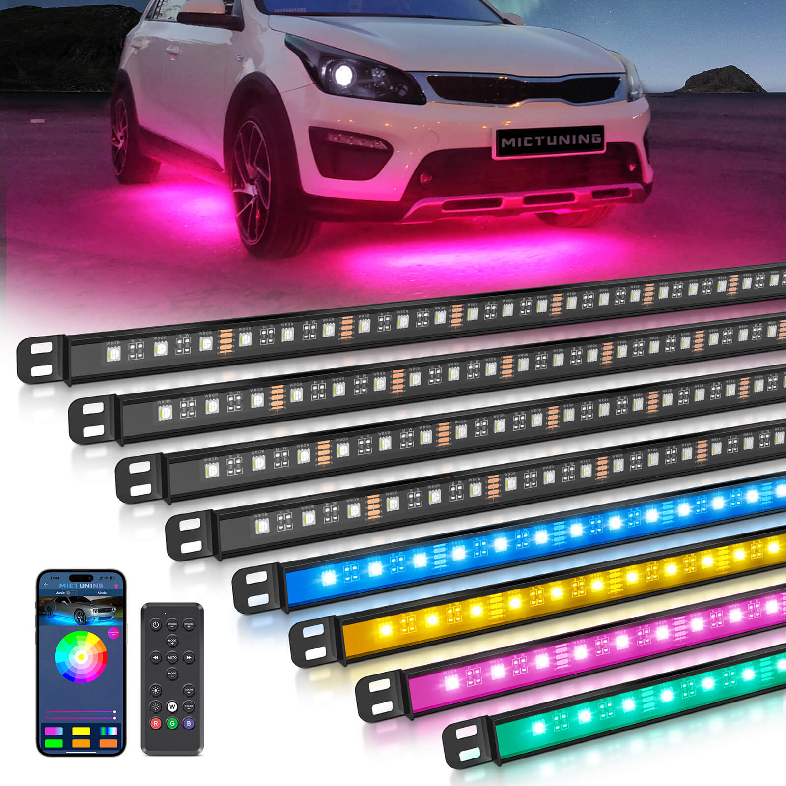 N8 RGBW LED Light Kit (SUV Version), App/Remote Control, w/ 2pcs 9.8ft Extension Cords