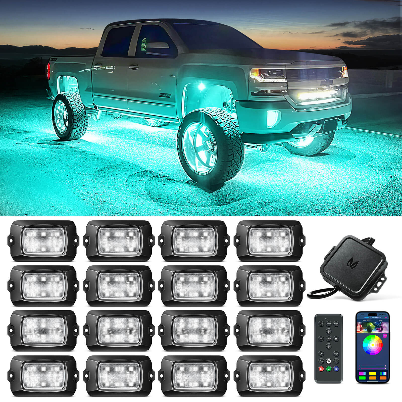 Q1 RGBW LED Rock Lights - 4-16 Pods  Neon LED Light Kit, APP + Remote Control