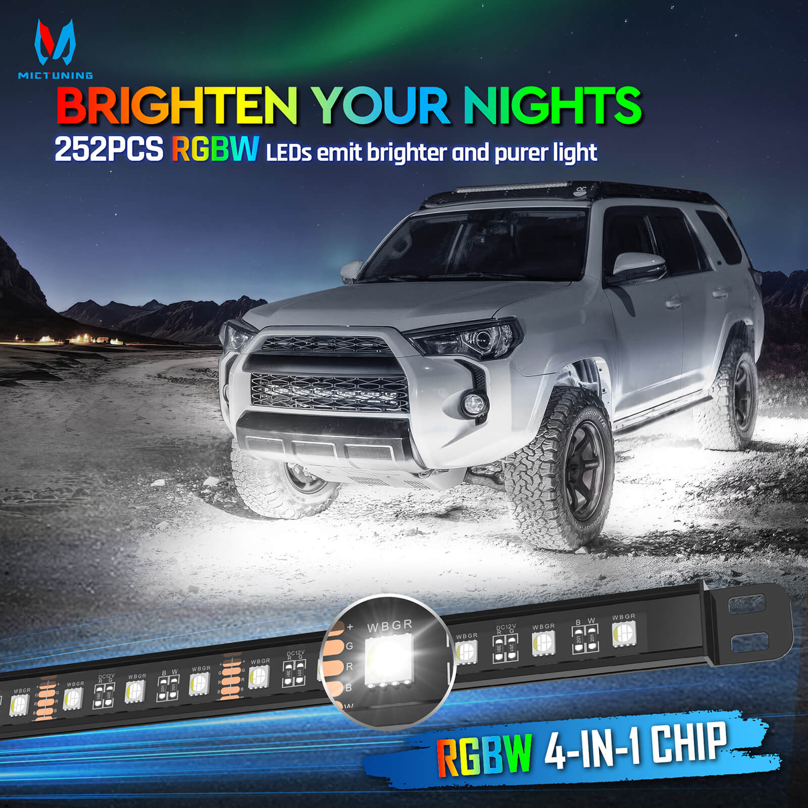 N8 RGBW LED Light Kit (SUV Version), App/Remote Control, w/ 2pcs 9.8ft Extension Cords