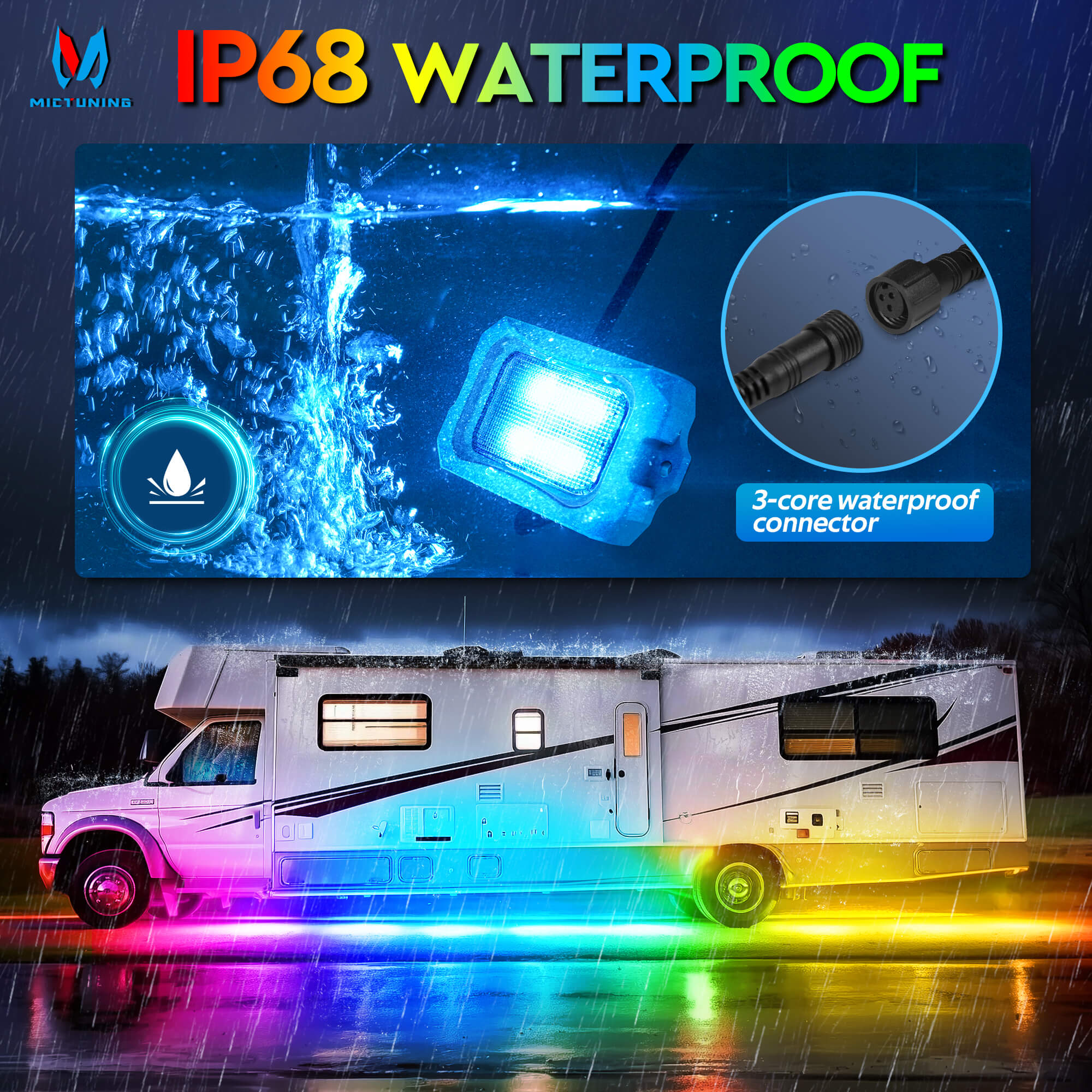 C2 Max RGB+IC Chasing Color Rock Lights Kit, 8/16 Pods, IP68 Waterproof, White Housing