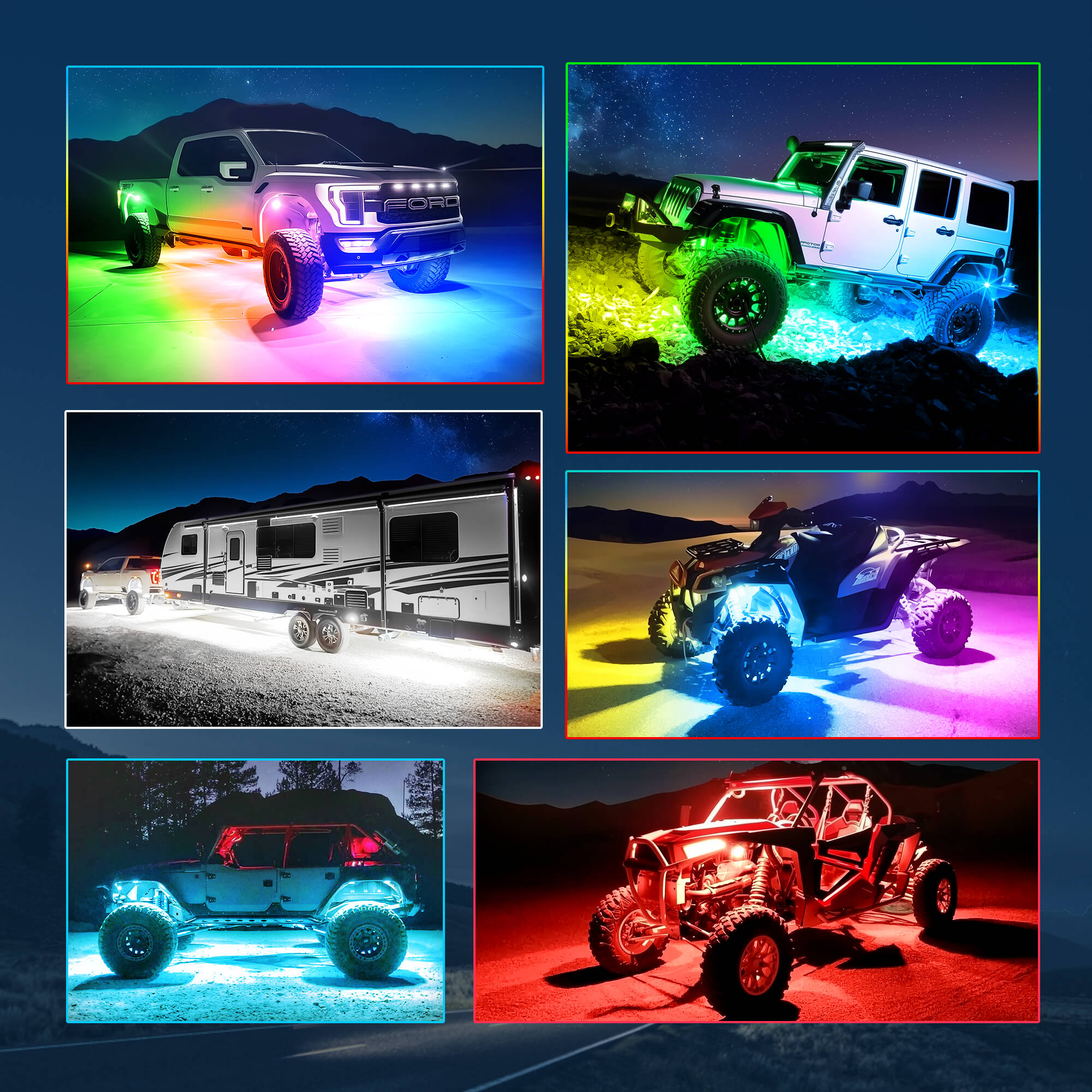 C2 Max RGB+IC Chasing Color Rock Lights Kit, 8/16 Pods, IP68 Waterproof, White Housing