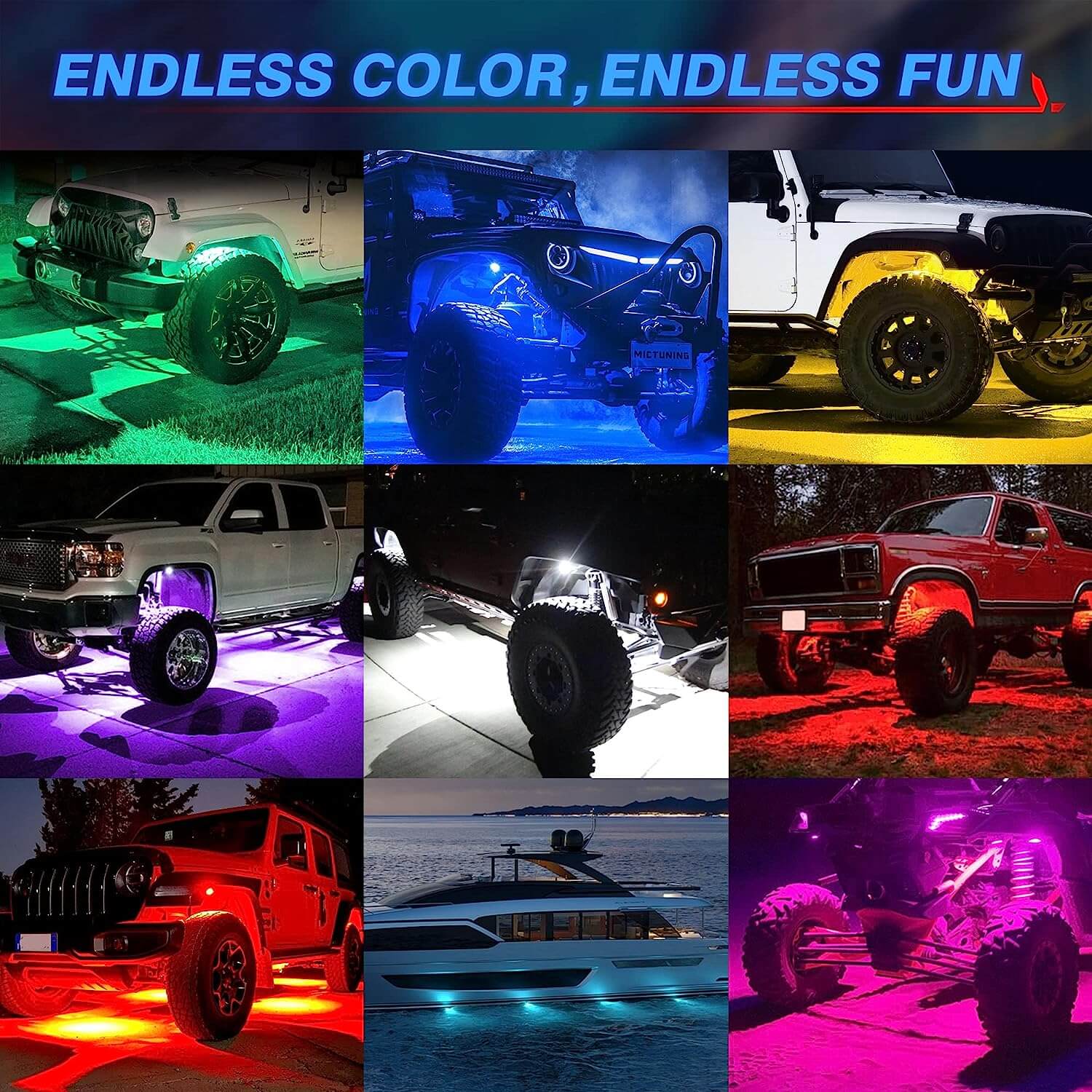 Q1 RGBW LED Rock Lights - 8 Pods Multicolor Neon LED Light Kit, APP + Remote Control