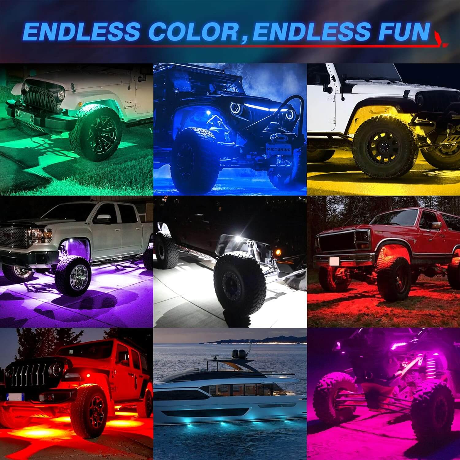 Q1 RGBW LED Rock Lights - 4 Pods Multicolor Neon LED Light Kit, APP + Remote Control