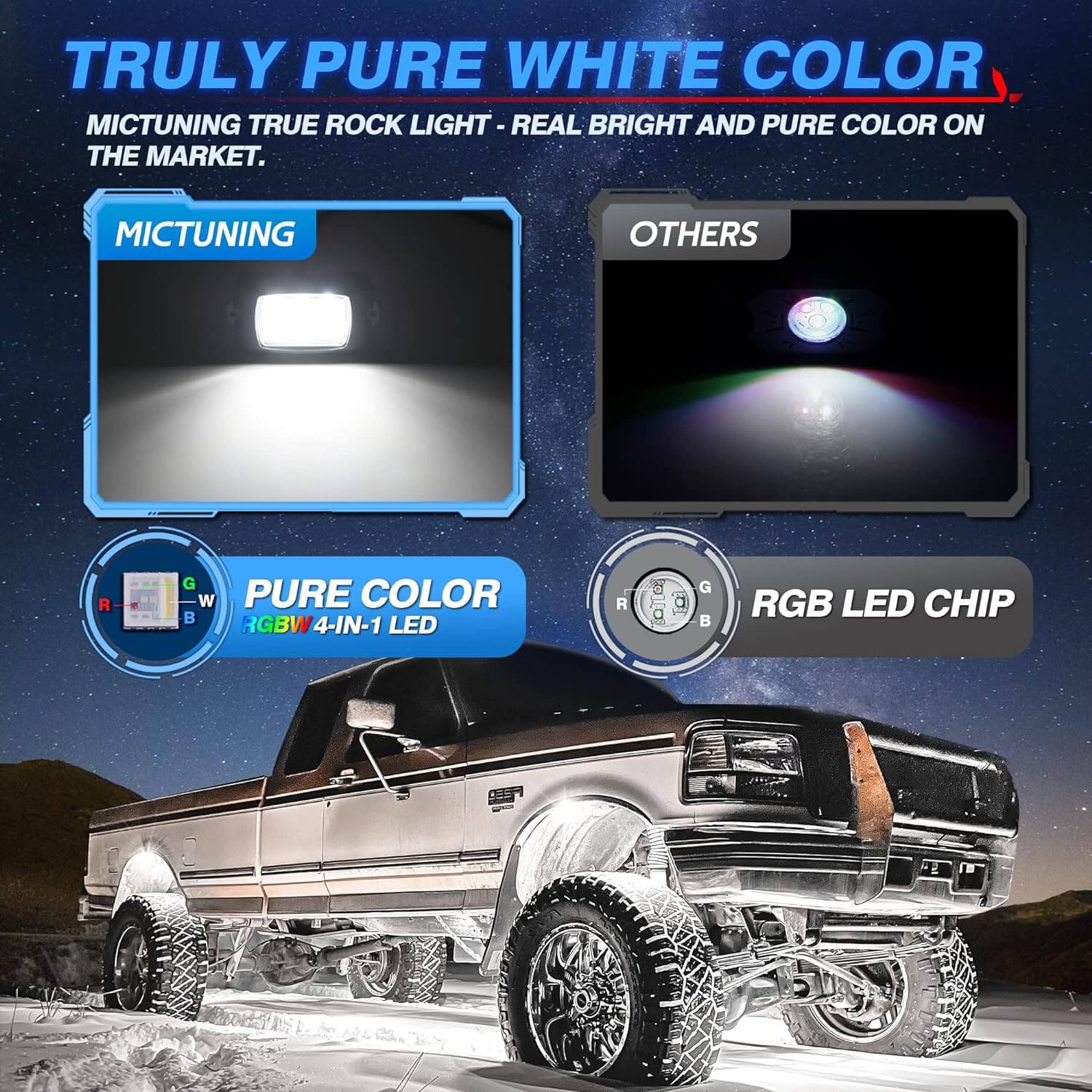 Q1 RGBW LED Rock Lights - 4 Pods Multicolor Neon LED Light Kit, APP + Remote Control