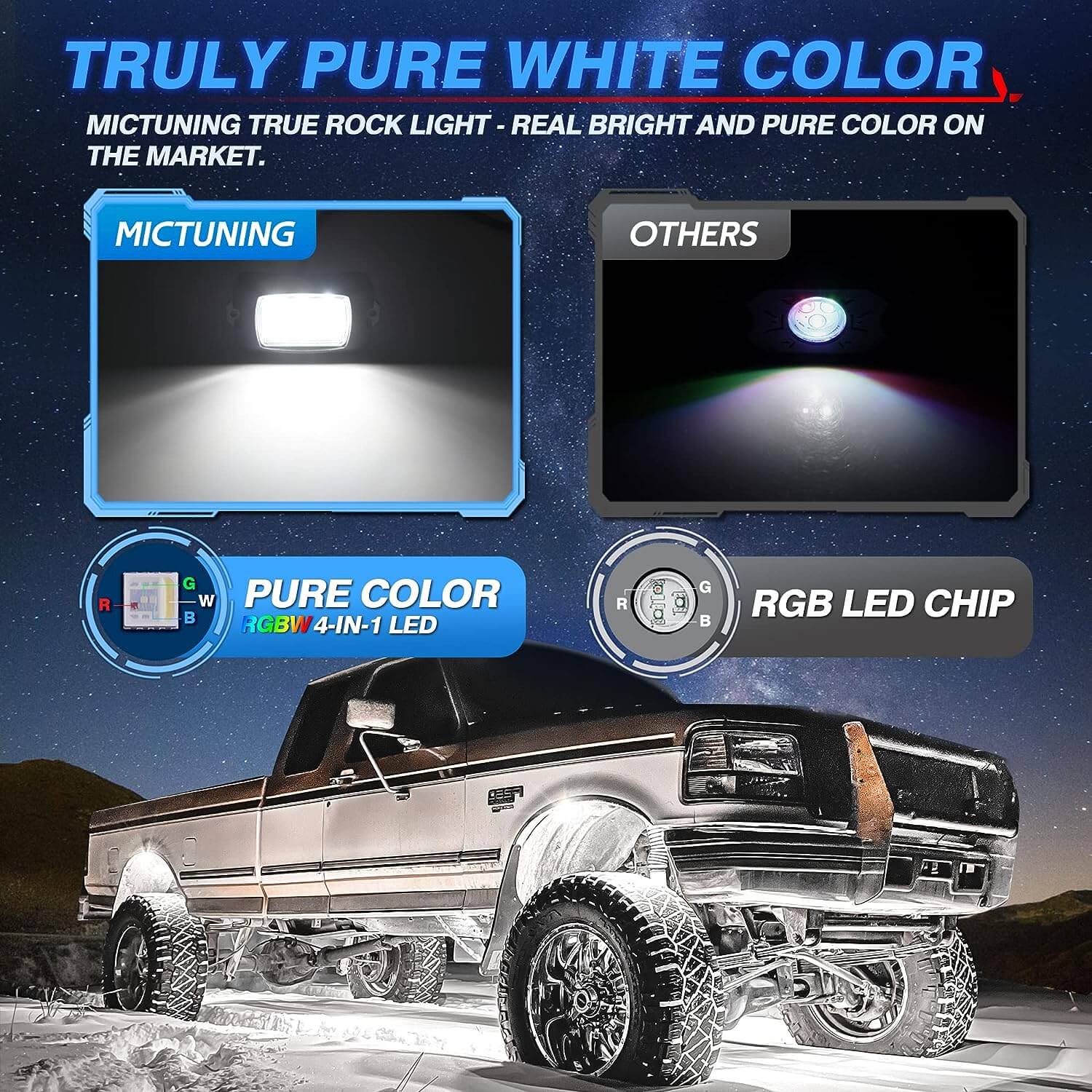 Q1 RGBW LED Rock Lights - 8 Pods Multicolor Neon LED Light Kit, APP + Remote Control
