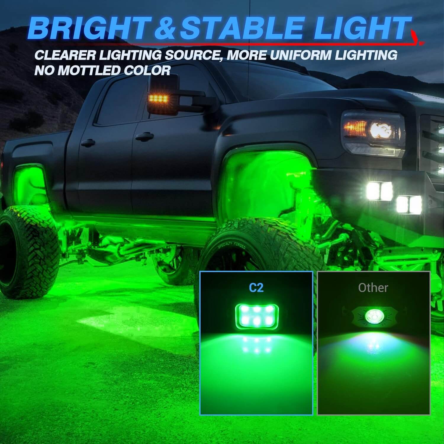 C2 Curved LED Rock Light Pure Sigle Color 4 Pods, White/Blue/Green