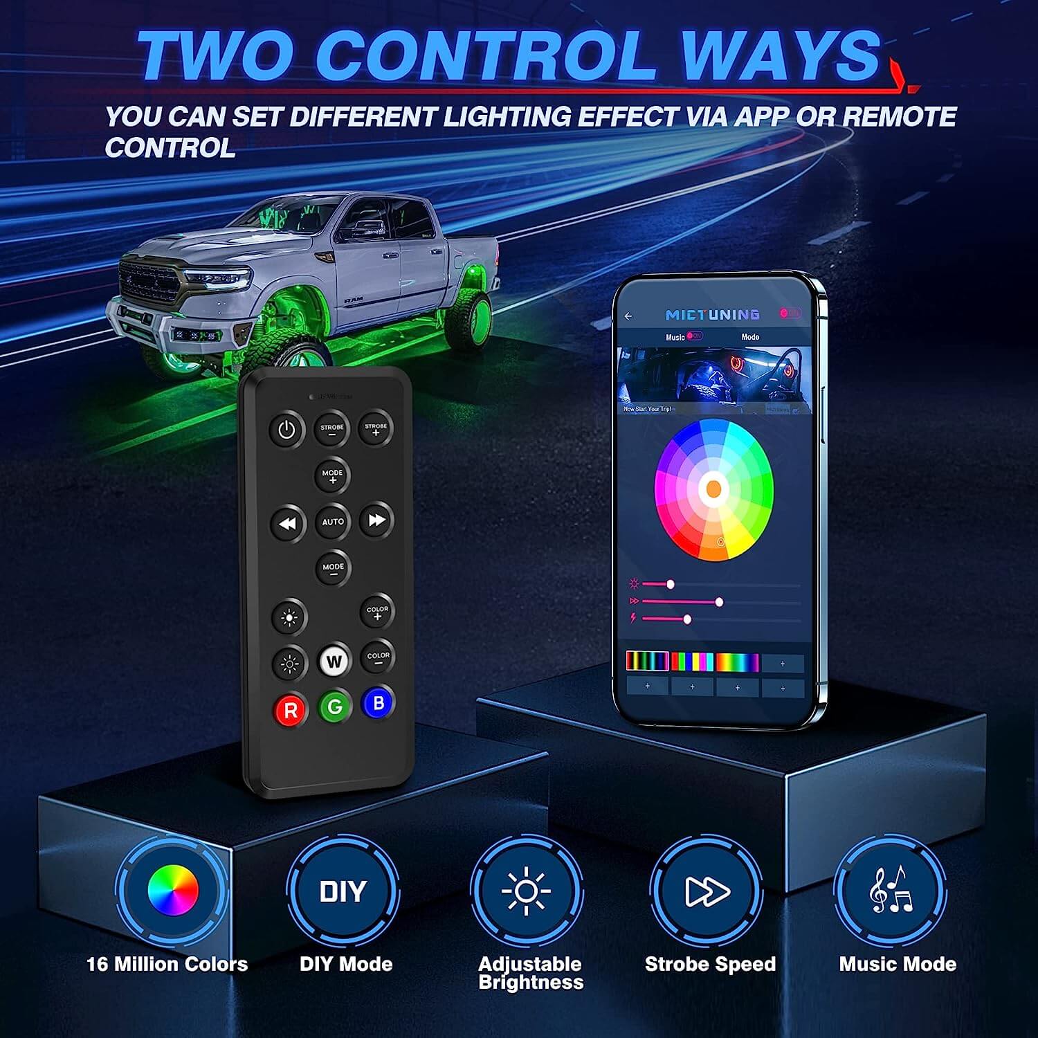 Q1 RGBW LED Rock Lights - 8 Pods Multicolor Neon LED Light Kit, APP + Remote Control