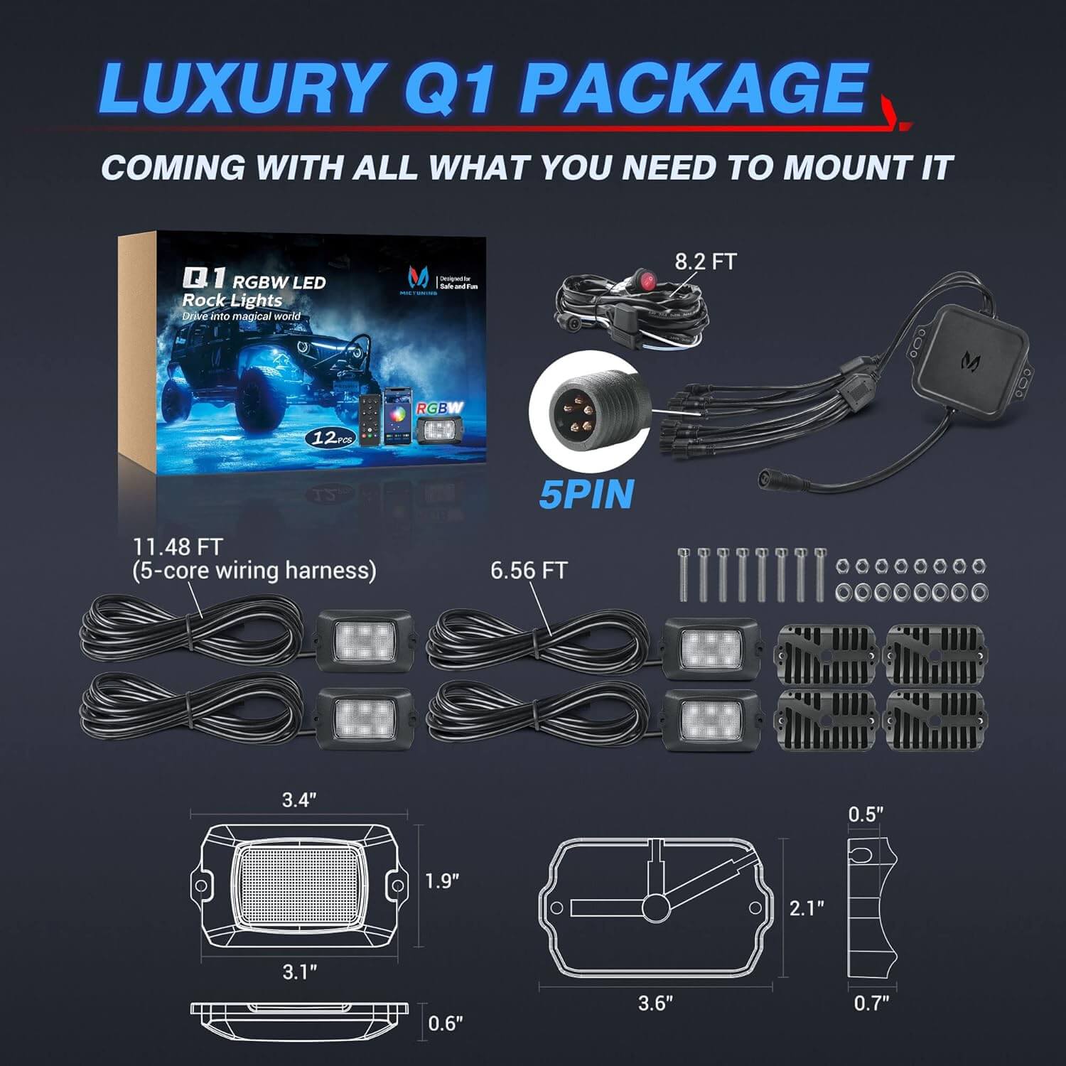 Q1 RGBW LED Rock Lights - 4-16 Pods  Neon LED Light Kit, APP + Remote Control