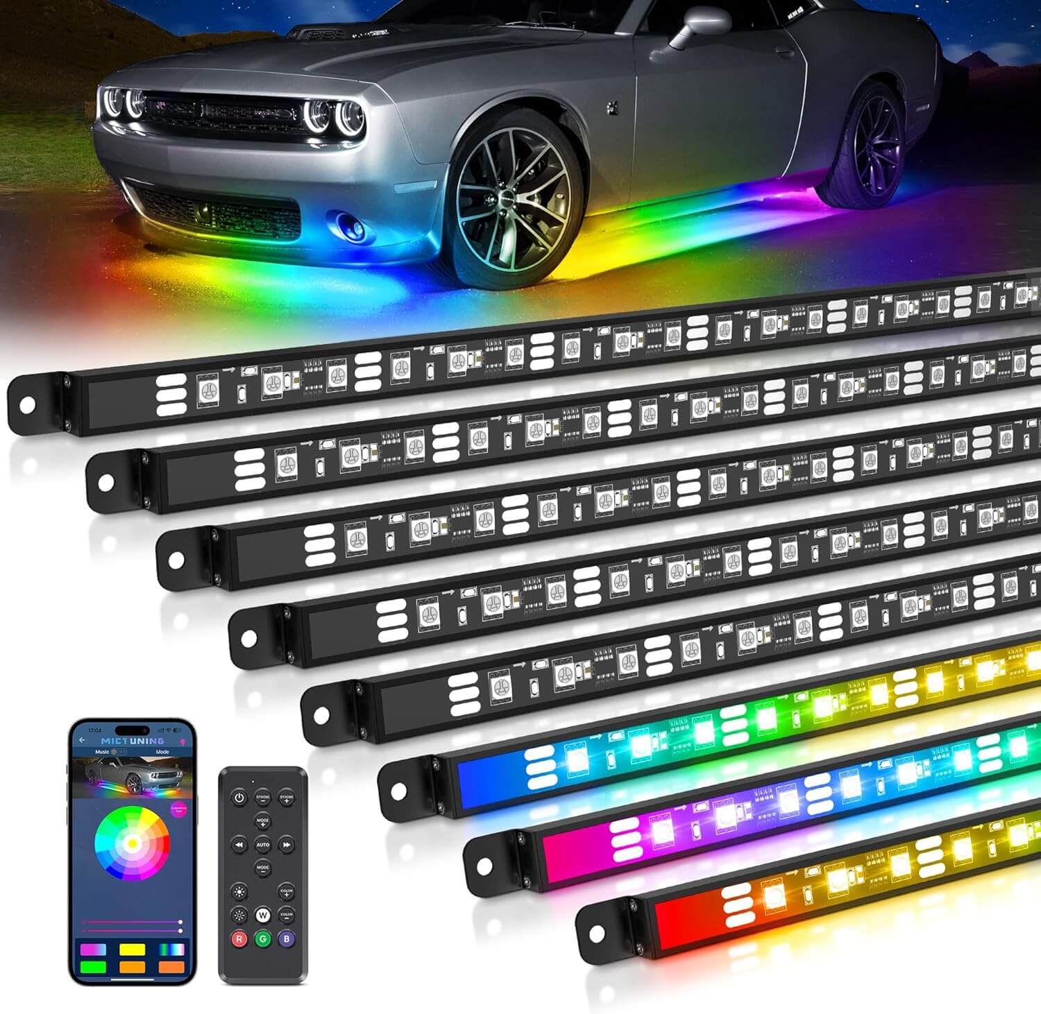 N8 RGB+IC LED Car Underglow Light Kit Bundle with C2 RGB+IC LED Rock Lights Kit 8-16 Pods