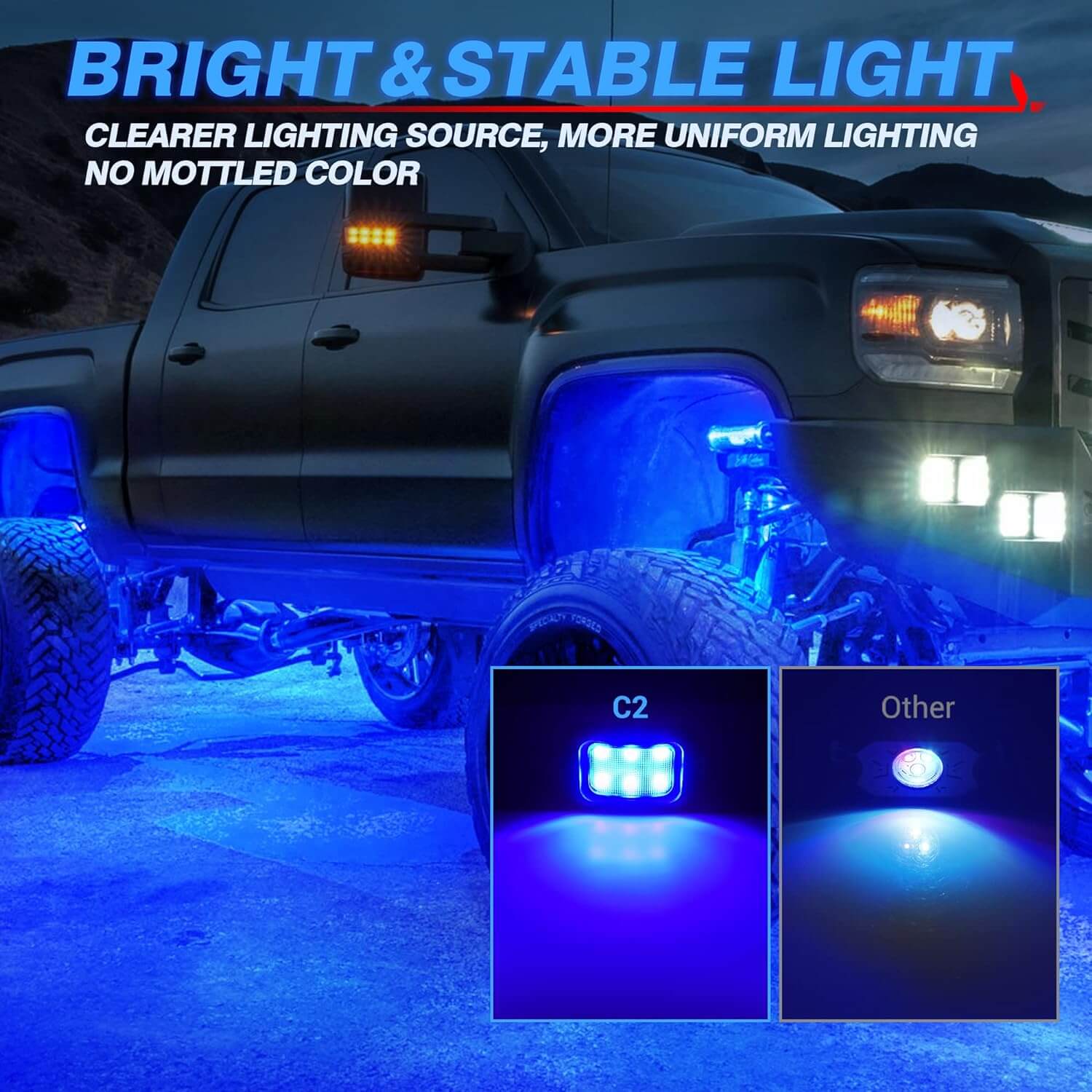 C2 Curved LED Rock Light Pure Sigle Color 4 Pods, White/Blue/Green