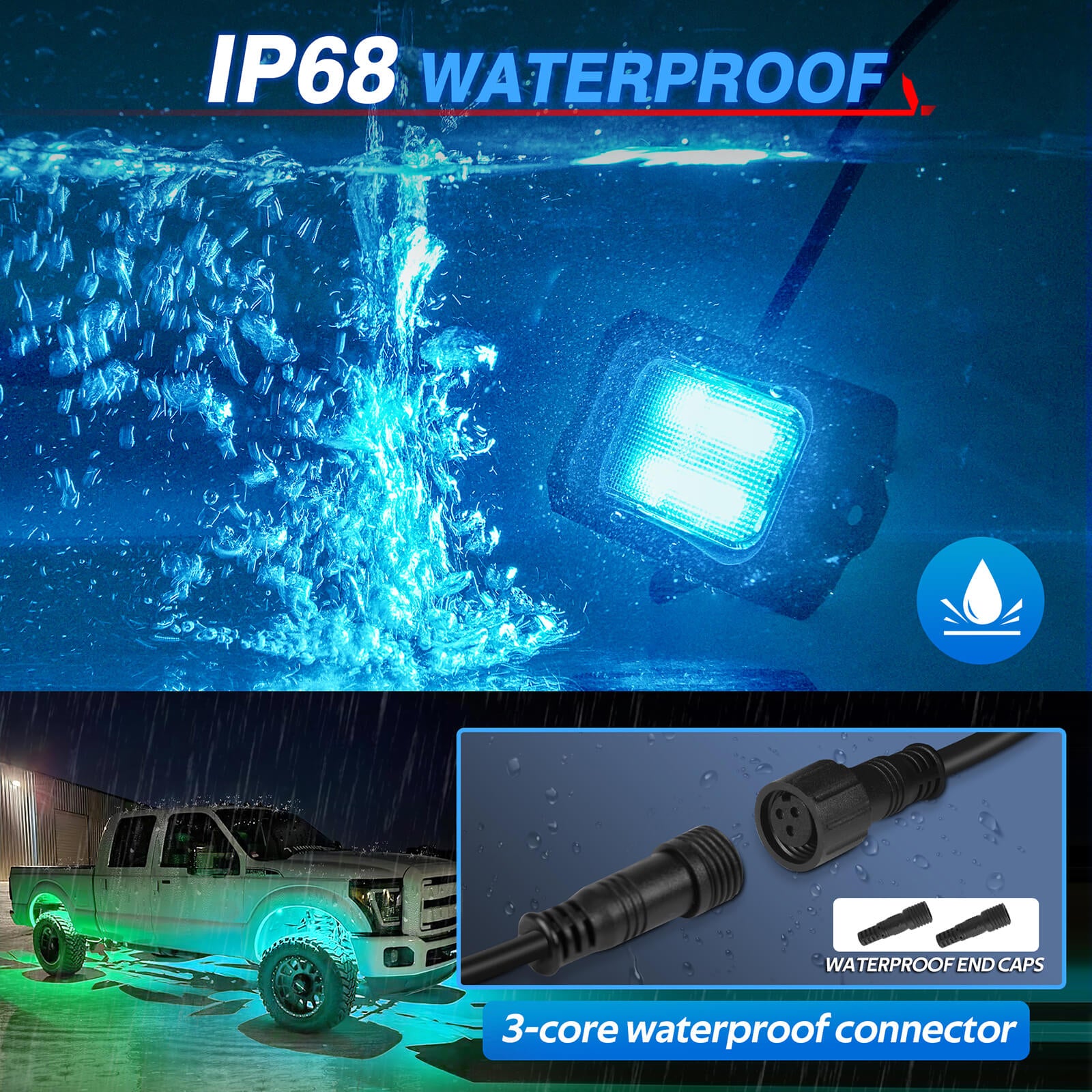 C2 Max RGB+IC Chasing Color Rock Lights Kit, 2-24 Pods, IP68 Waterproof, Black Housing